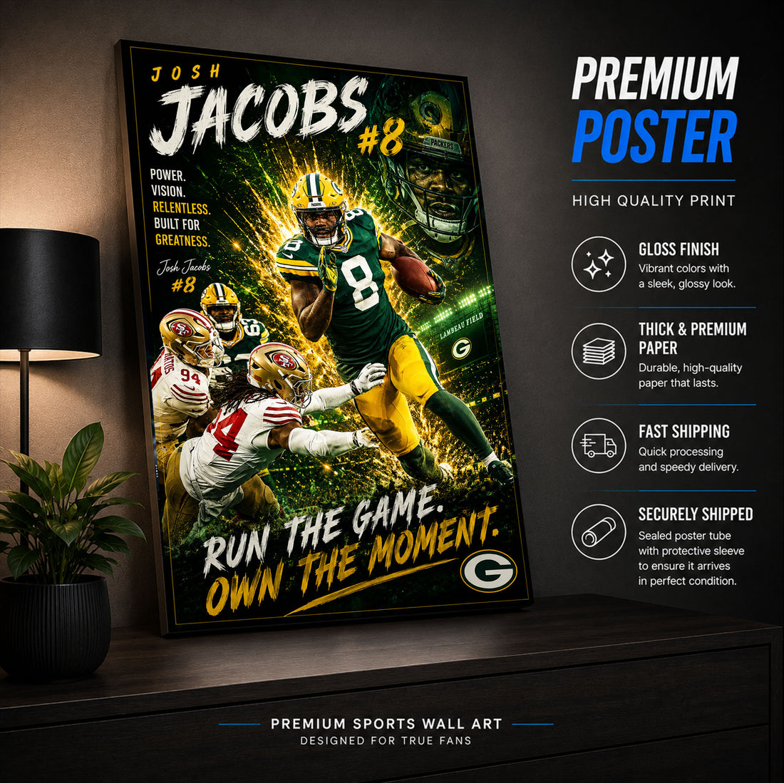 Josh Jacobs Packers Fan Poster or Canvas Wall Art