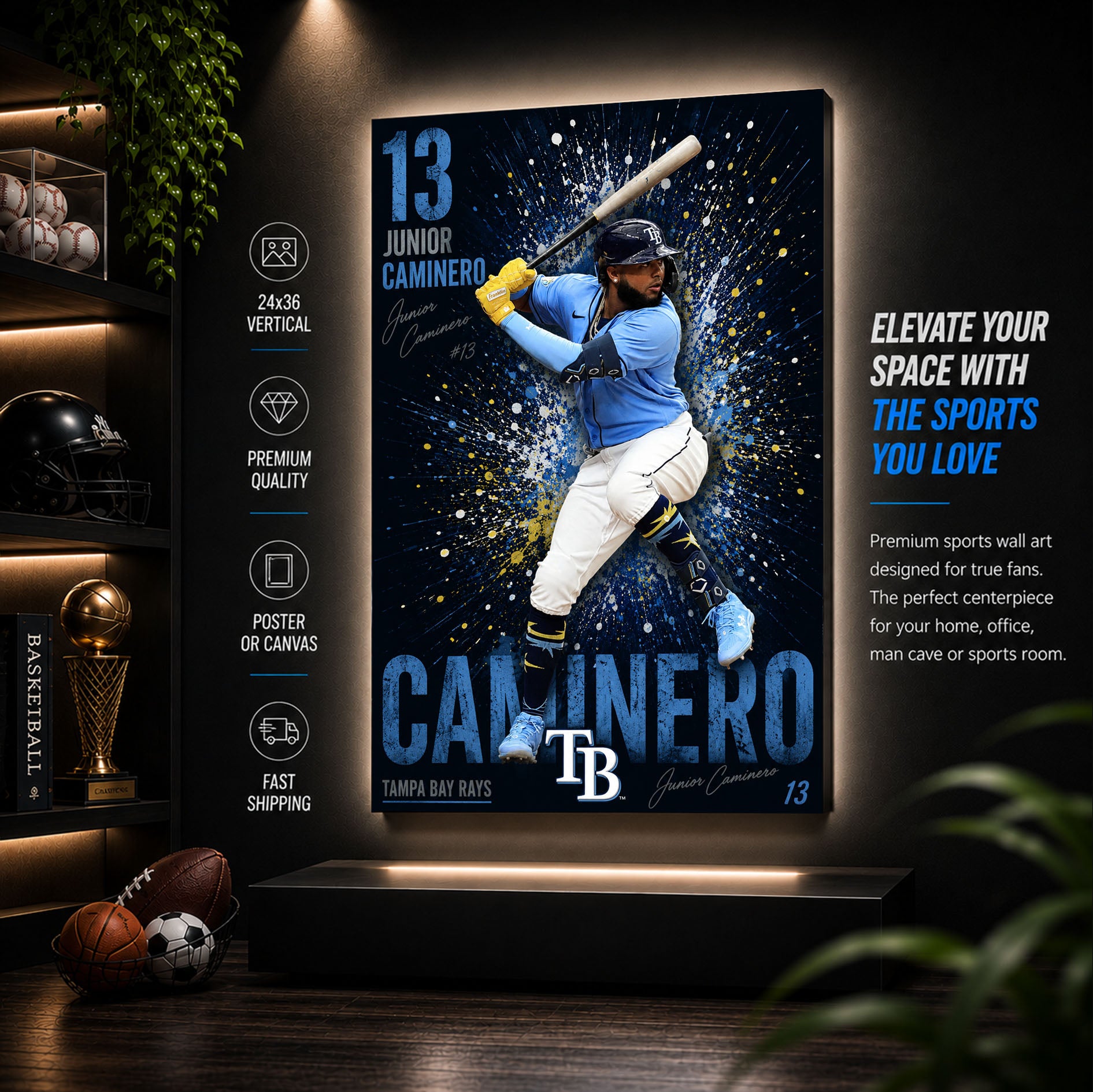 Junior Caminero Rays Poster or Canvas Wall Art