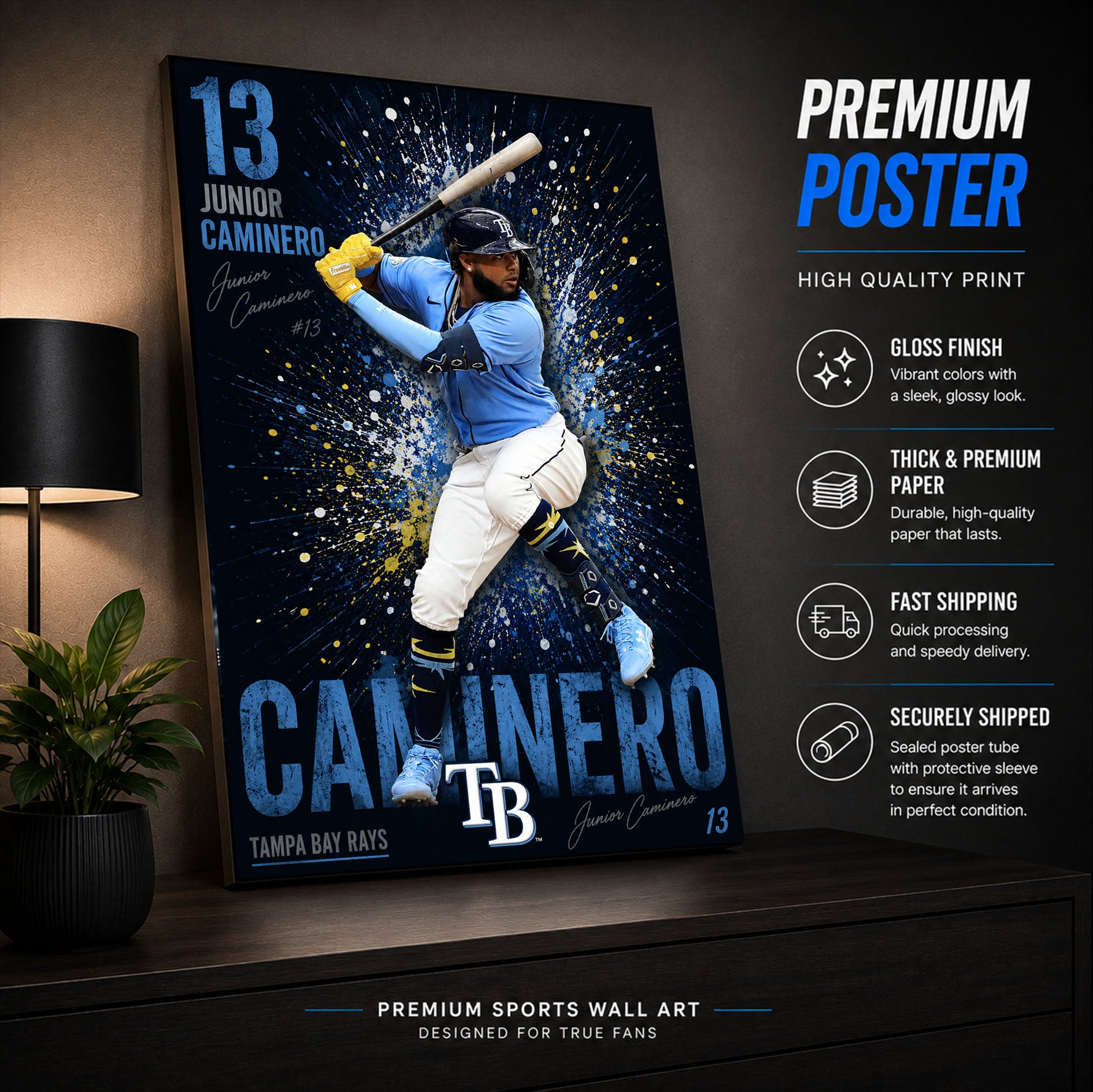 Junior Caminero Rays Poster or Canvas Wall Art