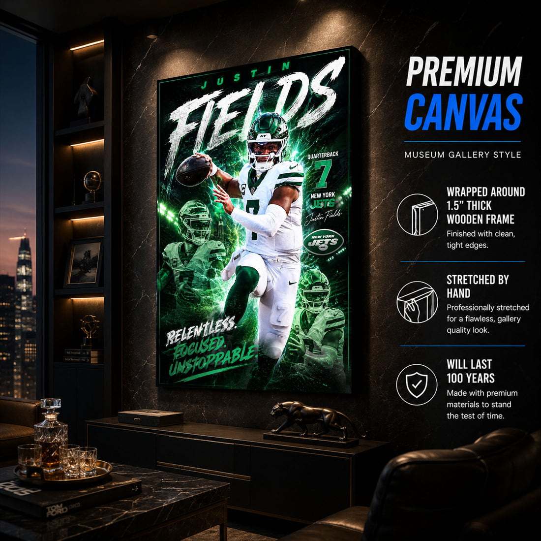 Justin Fields Jets Fan Poster or Canvas Wall Art