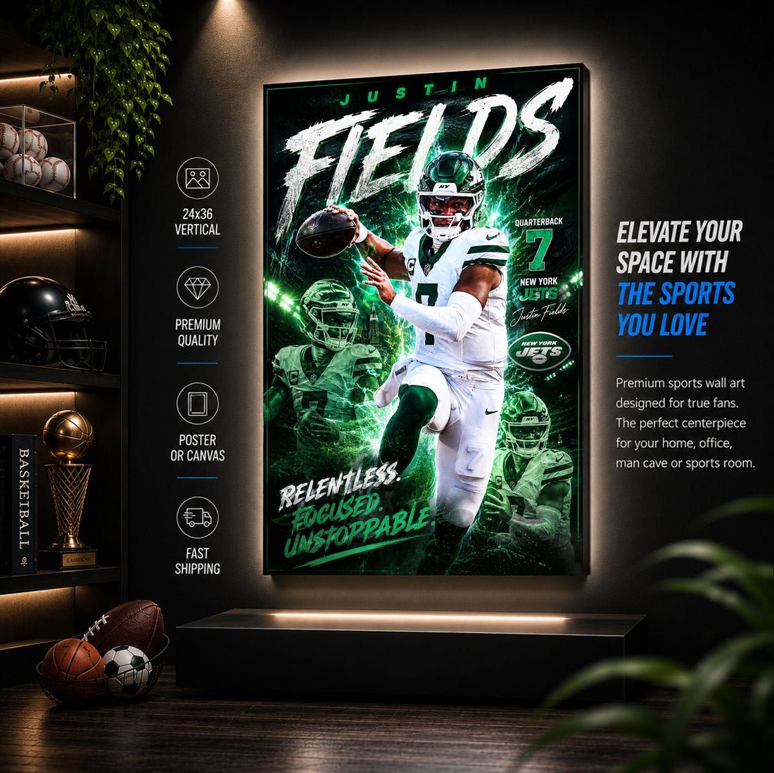 Justin Fields Jets Fan Poster or Canvas Wall Art