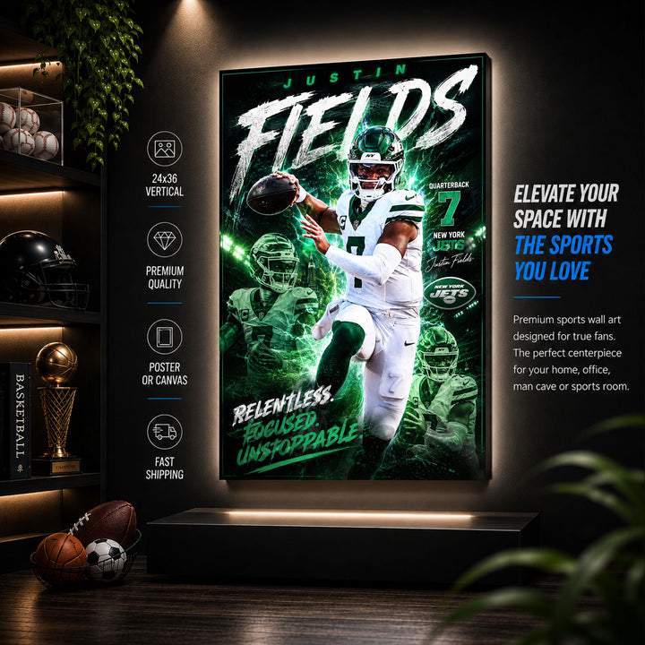 Justin Fields Jets Fan Poster or Canvas Wall Art