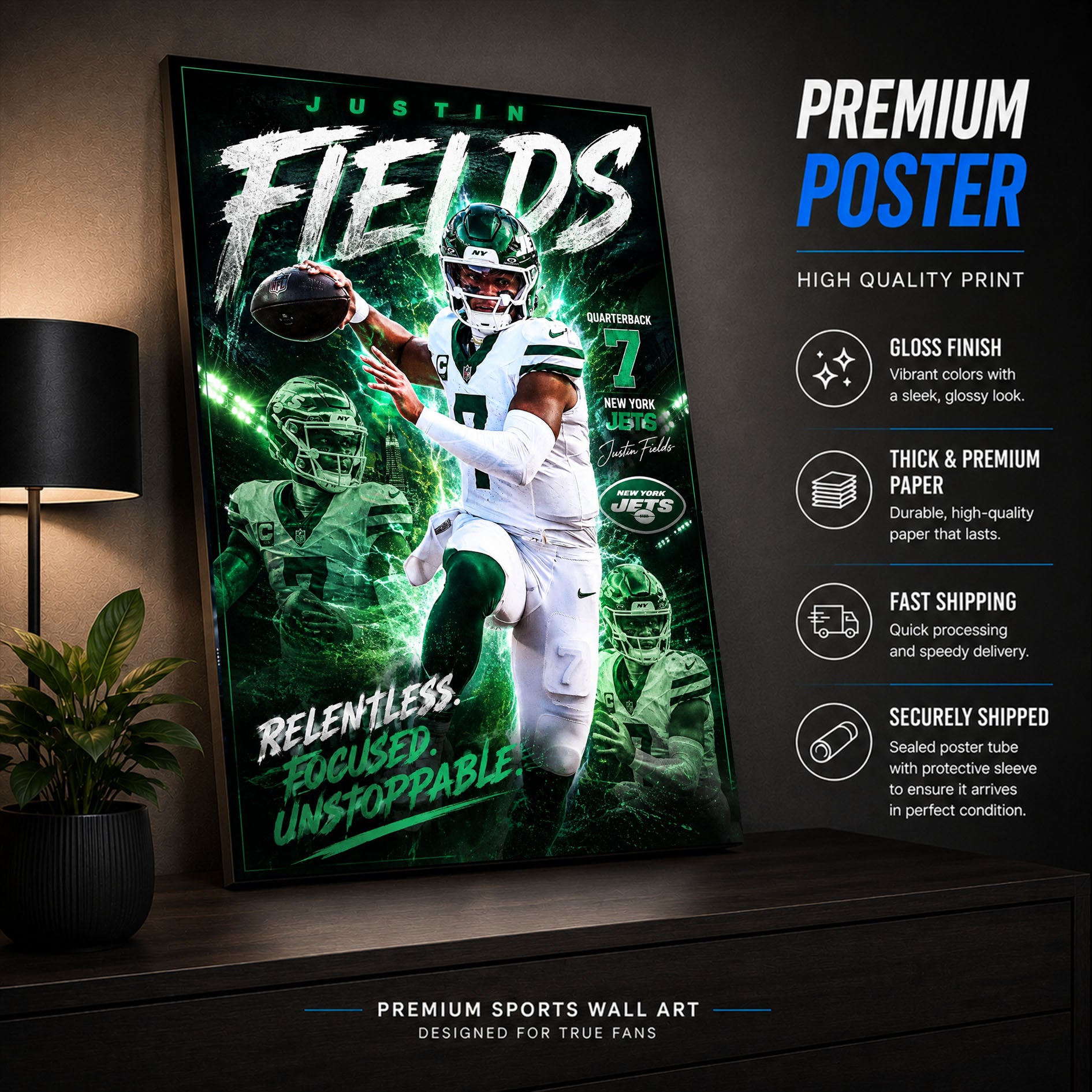 Justin Fields Jets Fan Poster or Canvas Wall Art