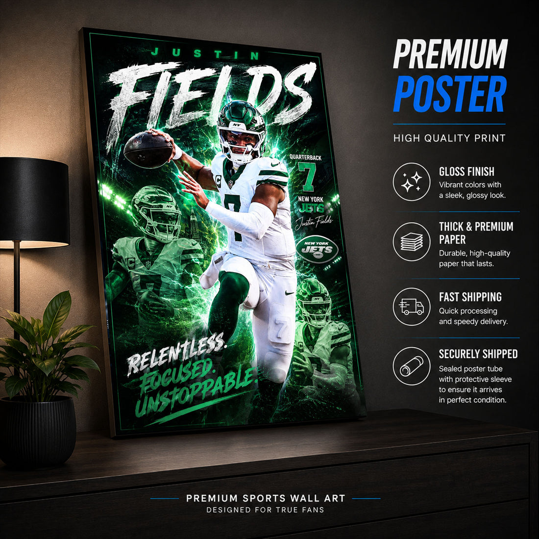 Justin Fields Jets Fan Poster or Canvas Wall Art