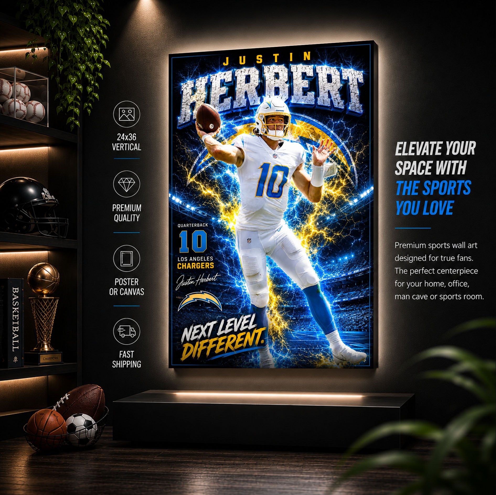 Justin Herbert Chargers Fan Poster or Canvas Wall Art