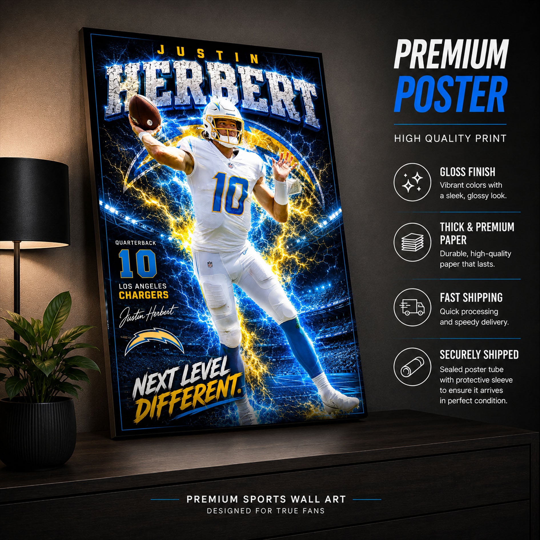 Justin Herbert Chargers Fan Poster or Canvas Wall Art