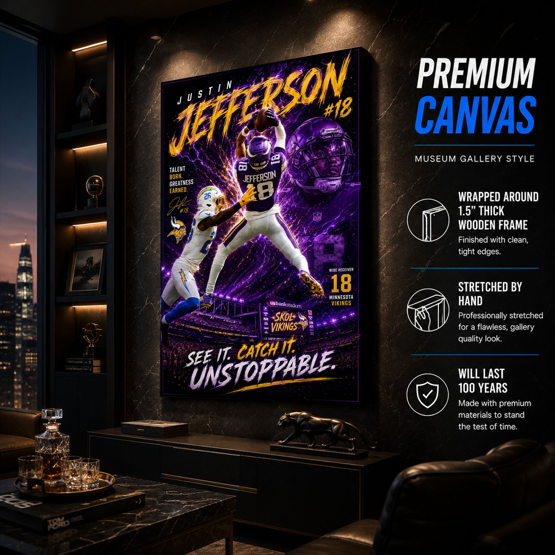 Justin Jefferson Vikings Fan Poster or Canvas Wall Art