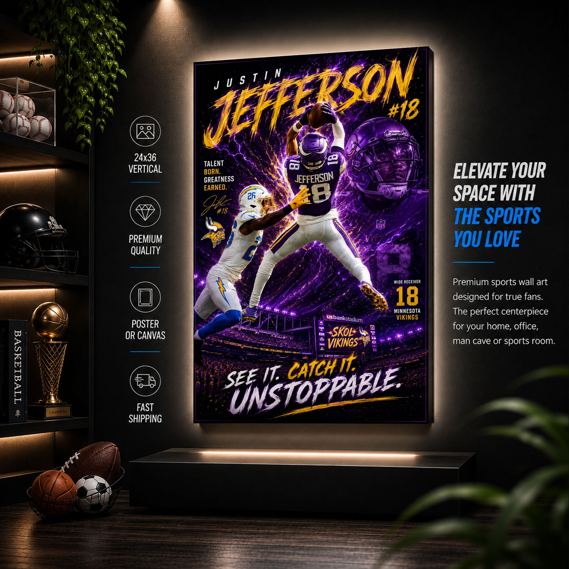 Justin Jefferson Vikings Fan Poster or Canvas Wall Art