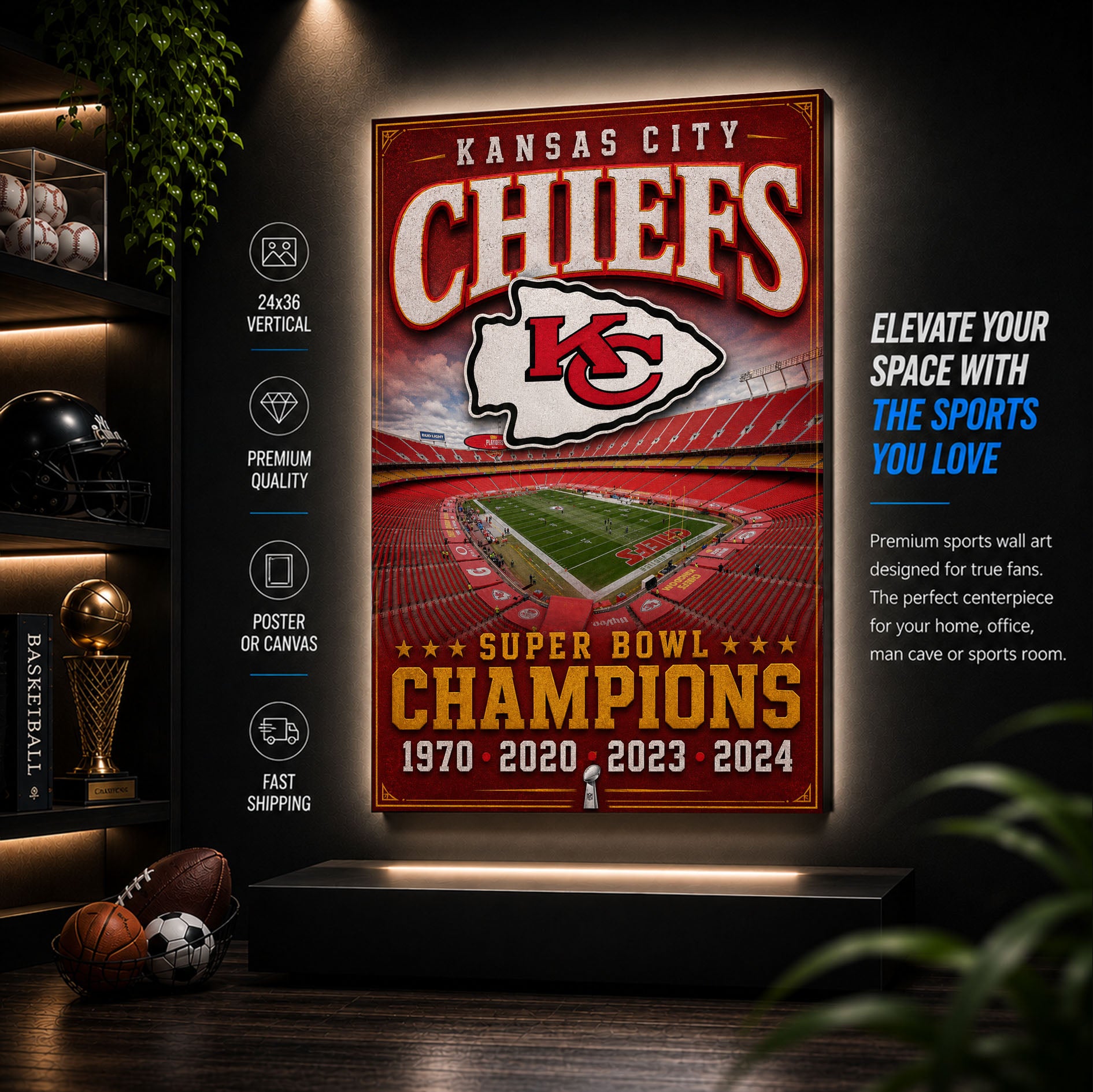 Kansas City Chiefs Stadium Fan Poster or Canvas Wall Art