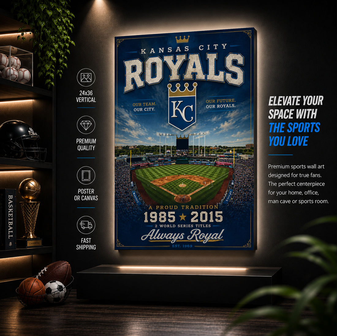 Kansas City Royals Stadium Fan Poster or Canvas Wall Art