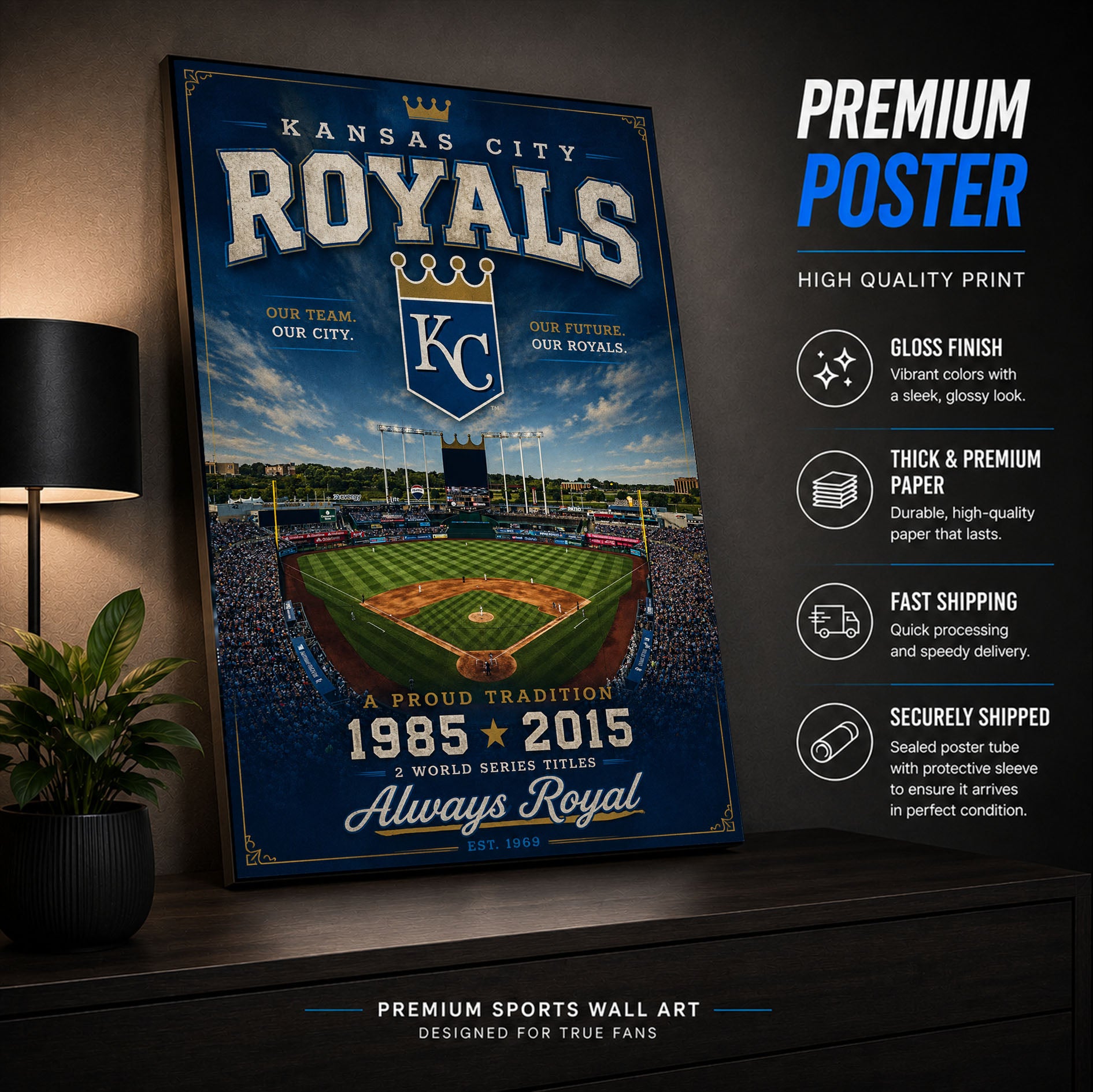 Kansas City Royals Stadium Fan Poster or Canvas Wall Art