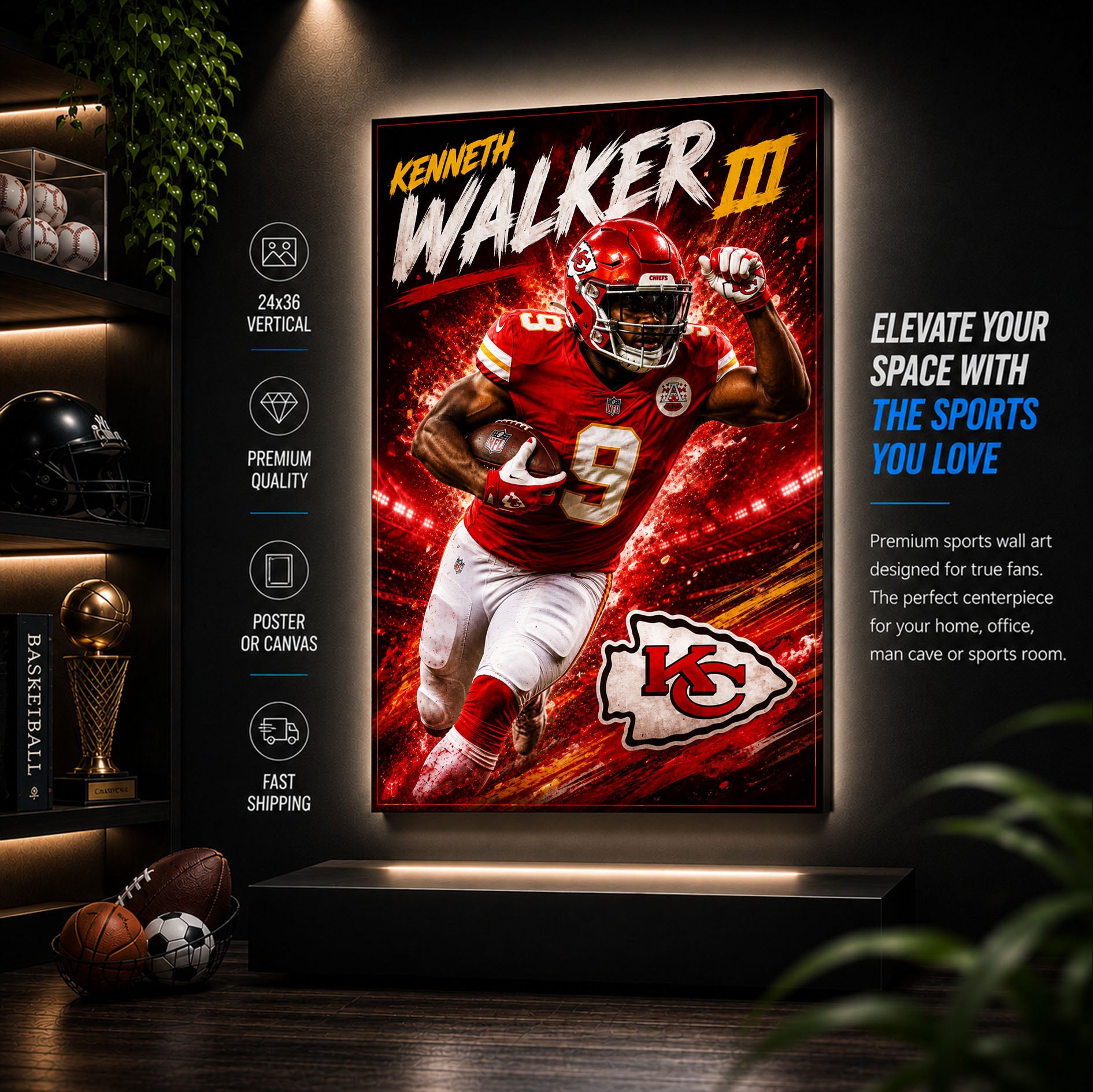 Kenneth Walker Chiefs Fan Poster or Canvas Wall Art