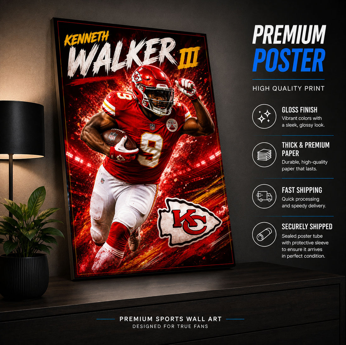 Kenneth Walker Chiefs Fan Poster or Canvas Wall Art