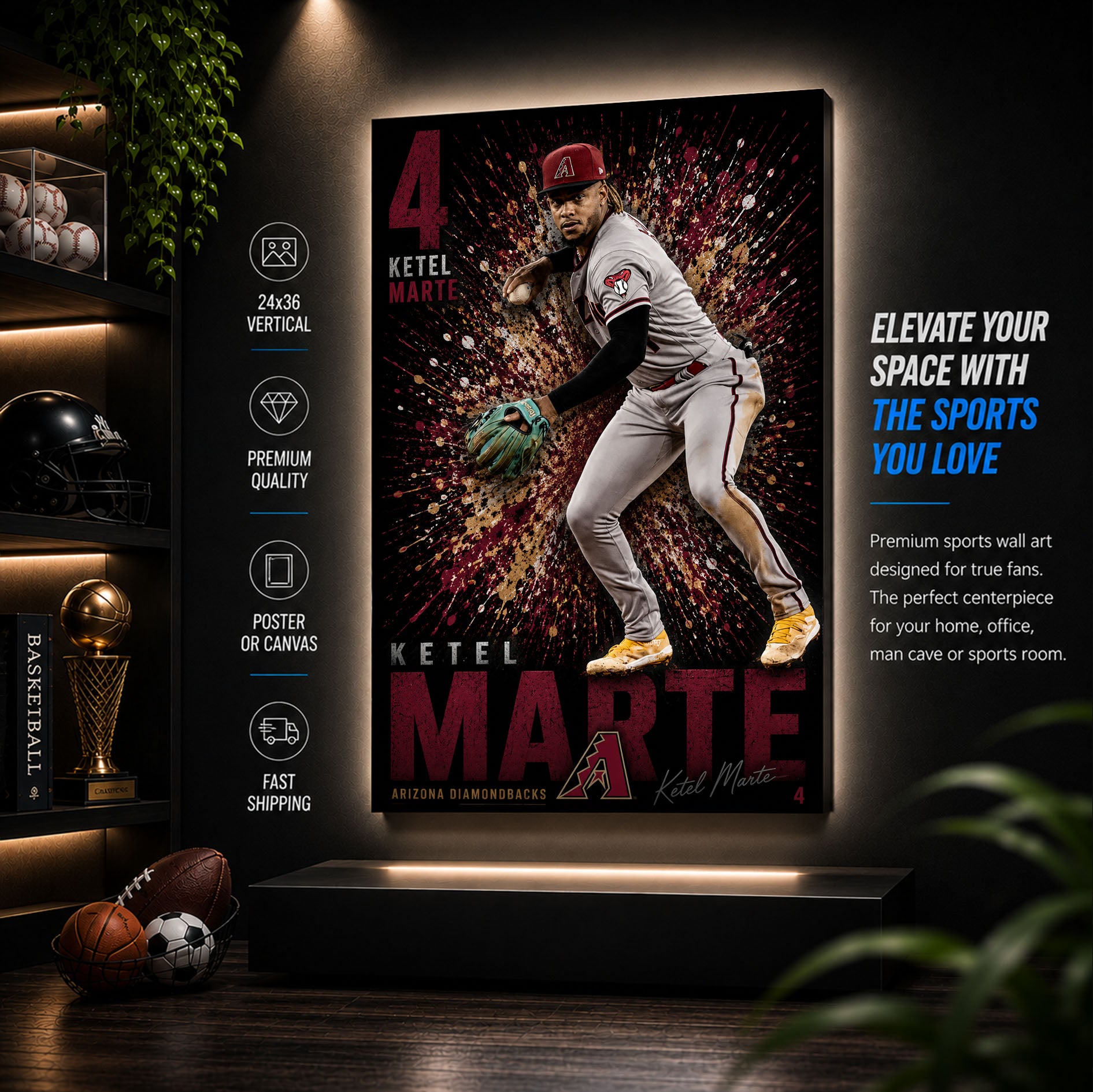 Ketel Marte Dbacks Poster or Canvas Wall Art