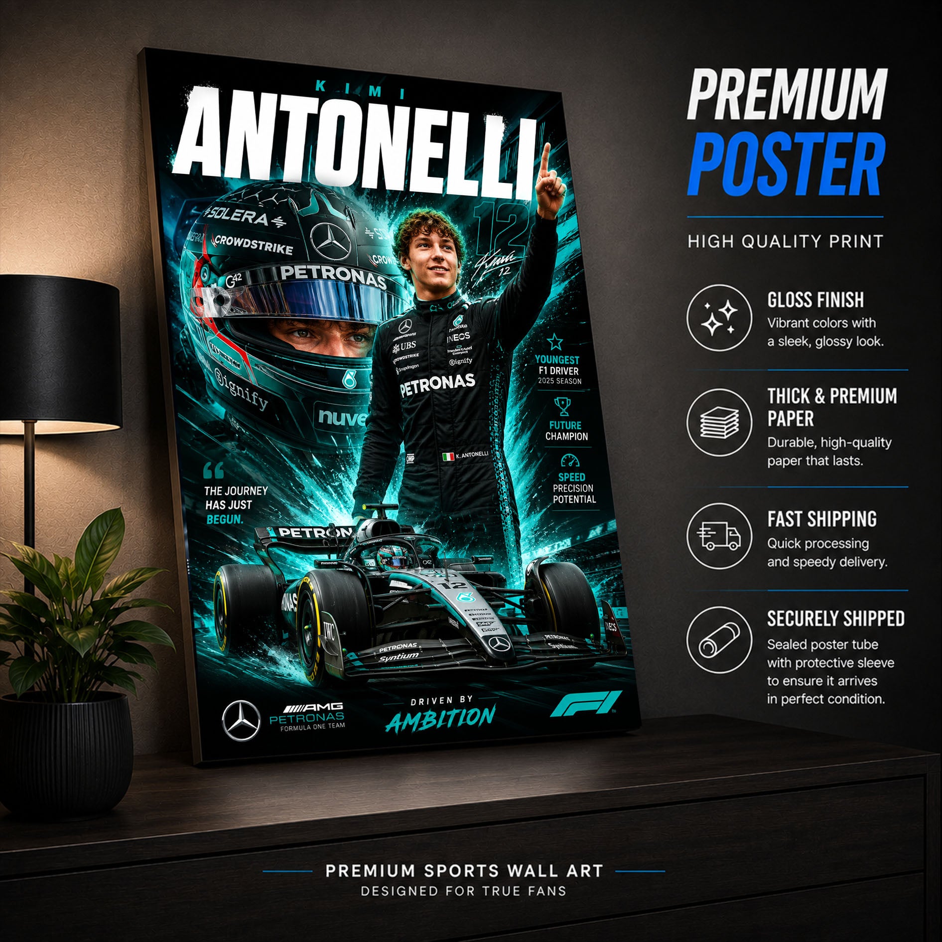 Kimi Antonelli Poster & Canvas – Italian Racing Formula 1 Motorsport Wall Art