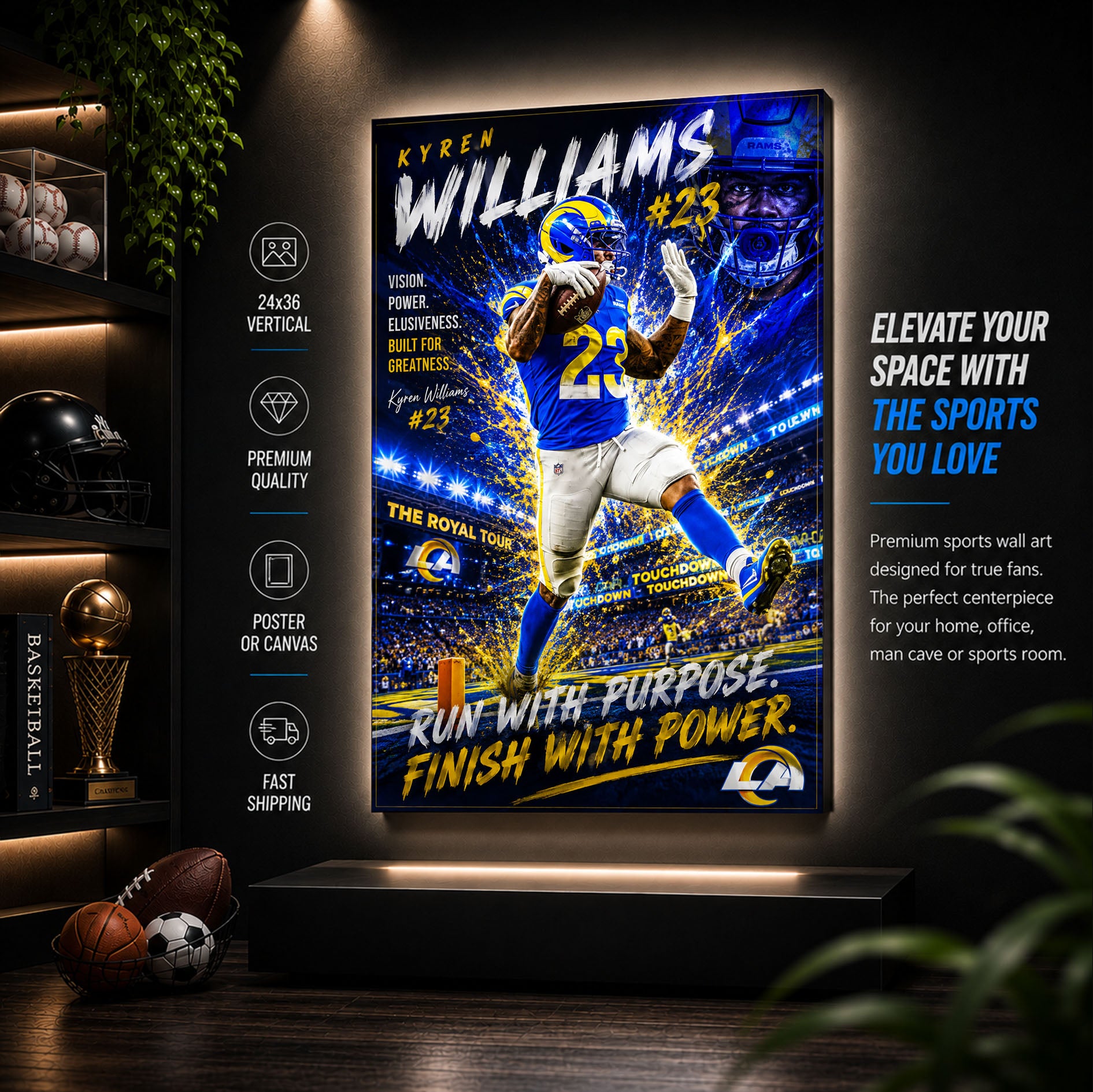Kyren Williams Rams Fan Poster or Canvas Wall Art