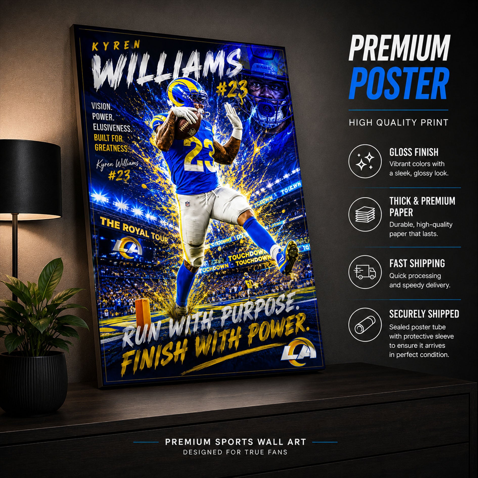 Kyren Williams Rams Fan Poster or Canvas Wall Art
