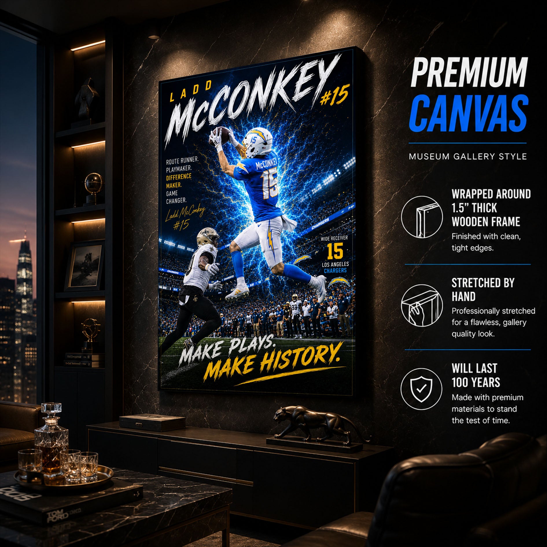 Ladd McConkey Chargers Fan Poster or Canvas Wall Art