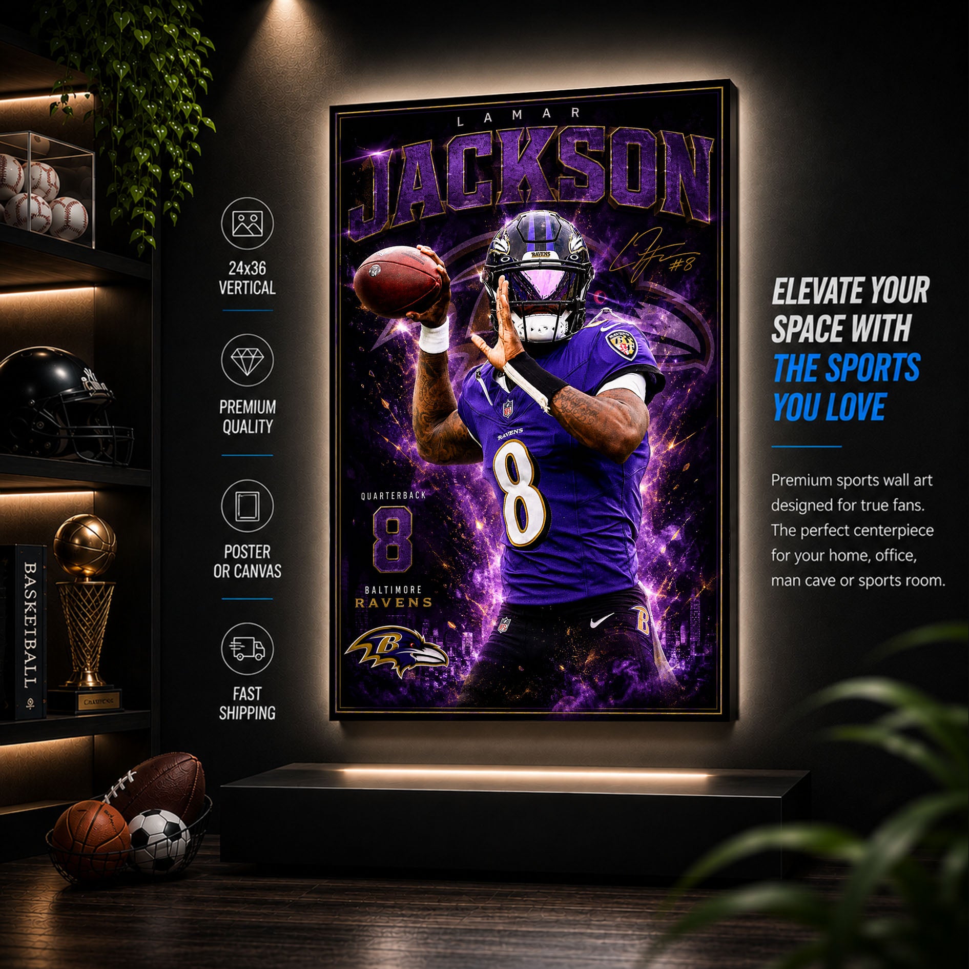 Lamar Jackson Ravens Fan Poster or Canvas Wall Art