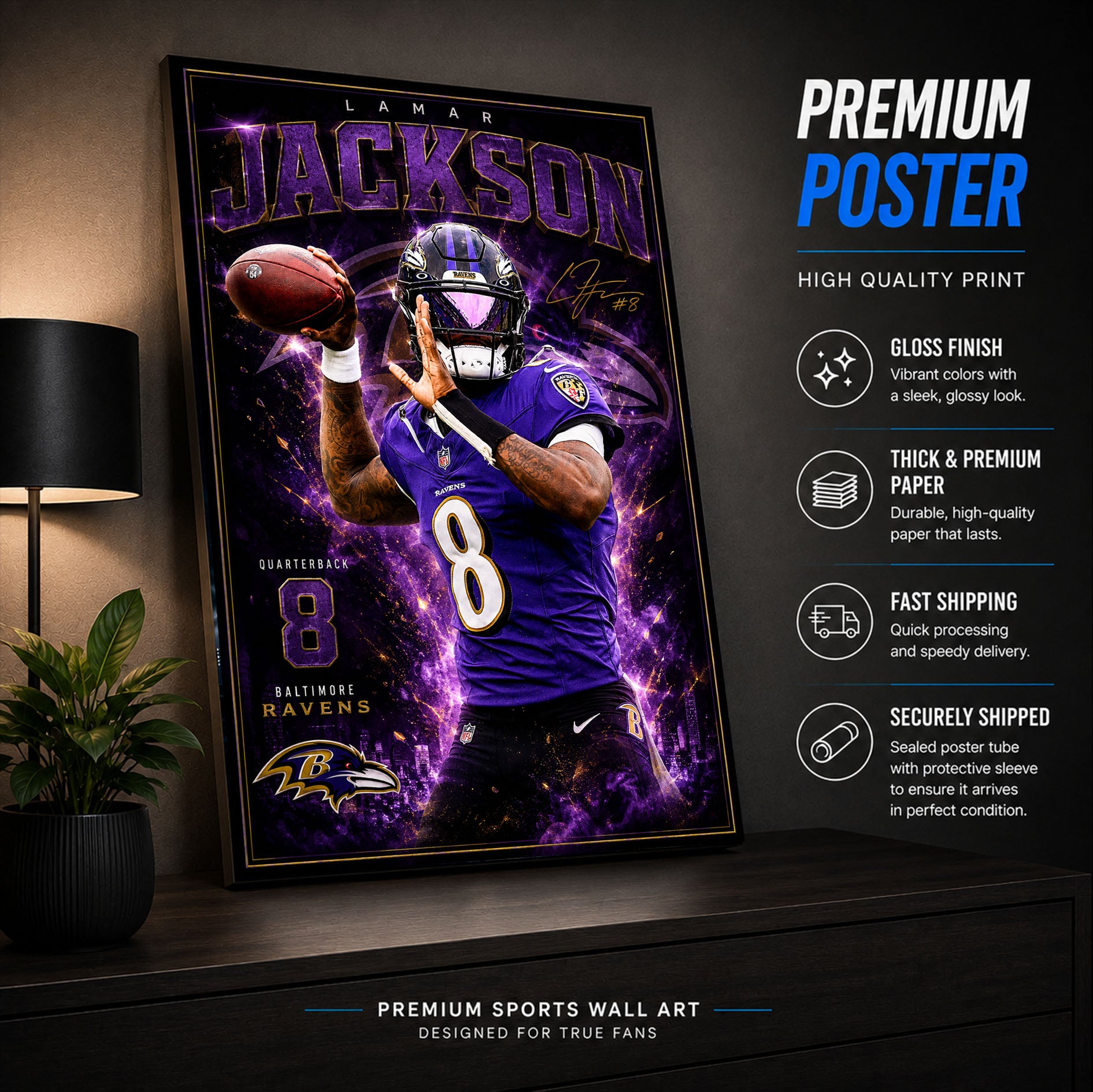 Lamar Jackson Ravens Fan Poster or Canvas Wall Art