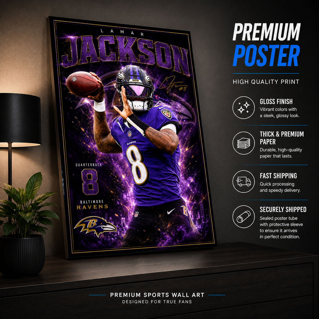 Lamar Jackson Ravens Fan Poster or Canvas Wall Art