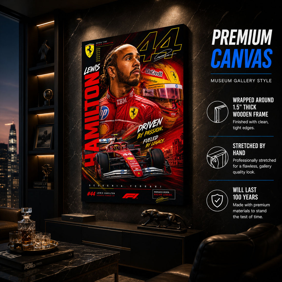 Lewis Hamilton Ferrari Poster & Canvas – Scuderia Ferrari Formula 1 Racing F1 Wall Art