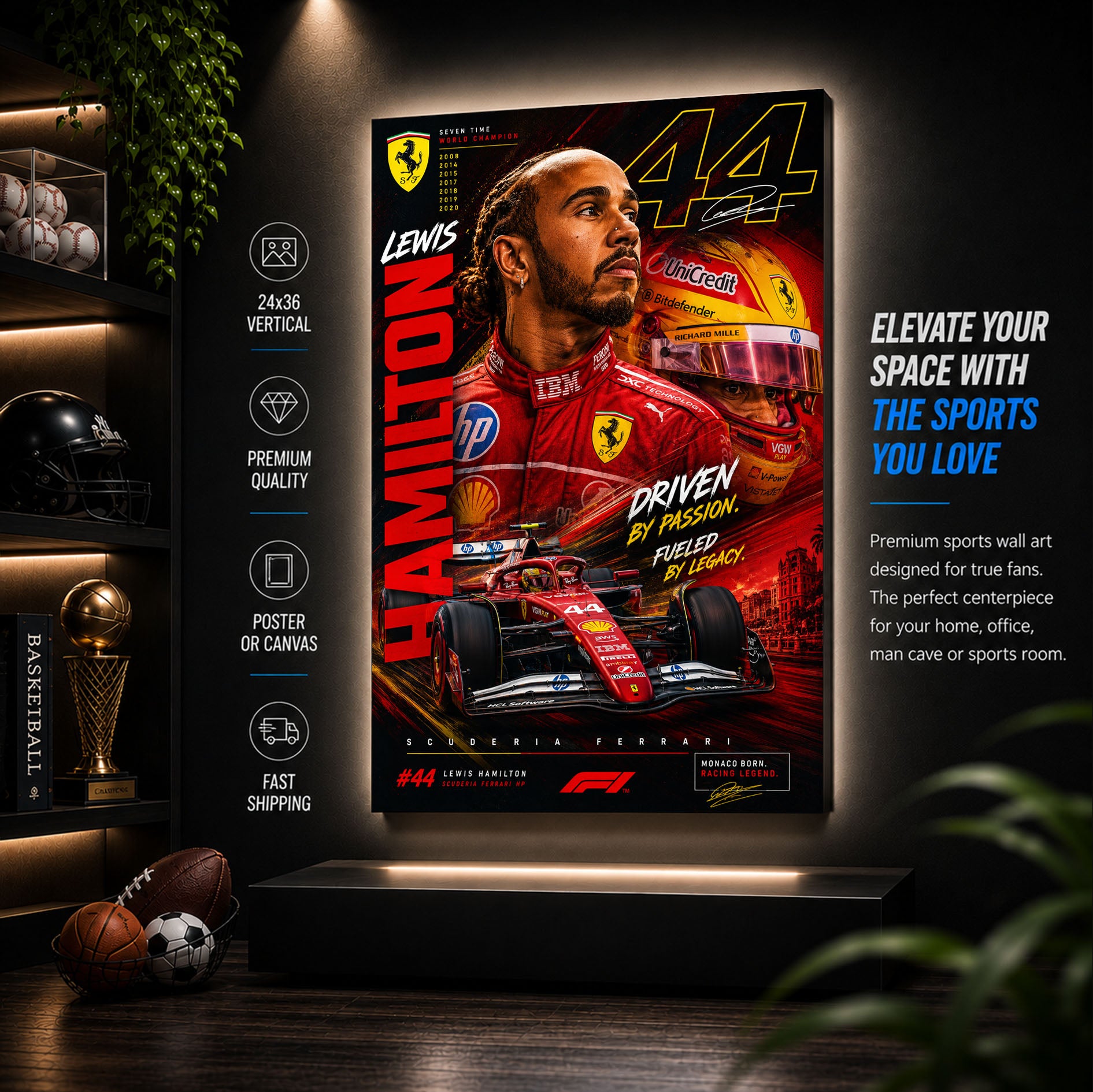 Lewis Hamilton Ferrari Poster & Canvas – Scuderia Ferrari Formula 1 Racing F1 Wall Art