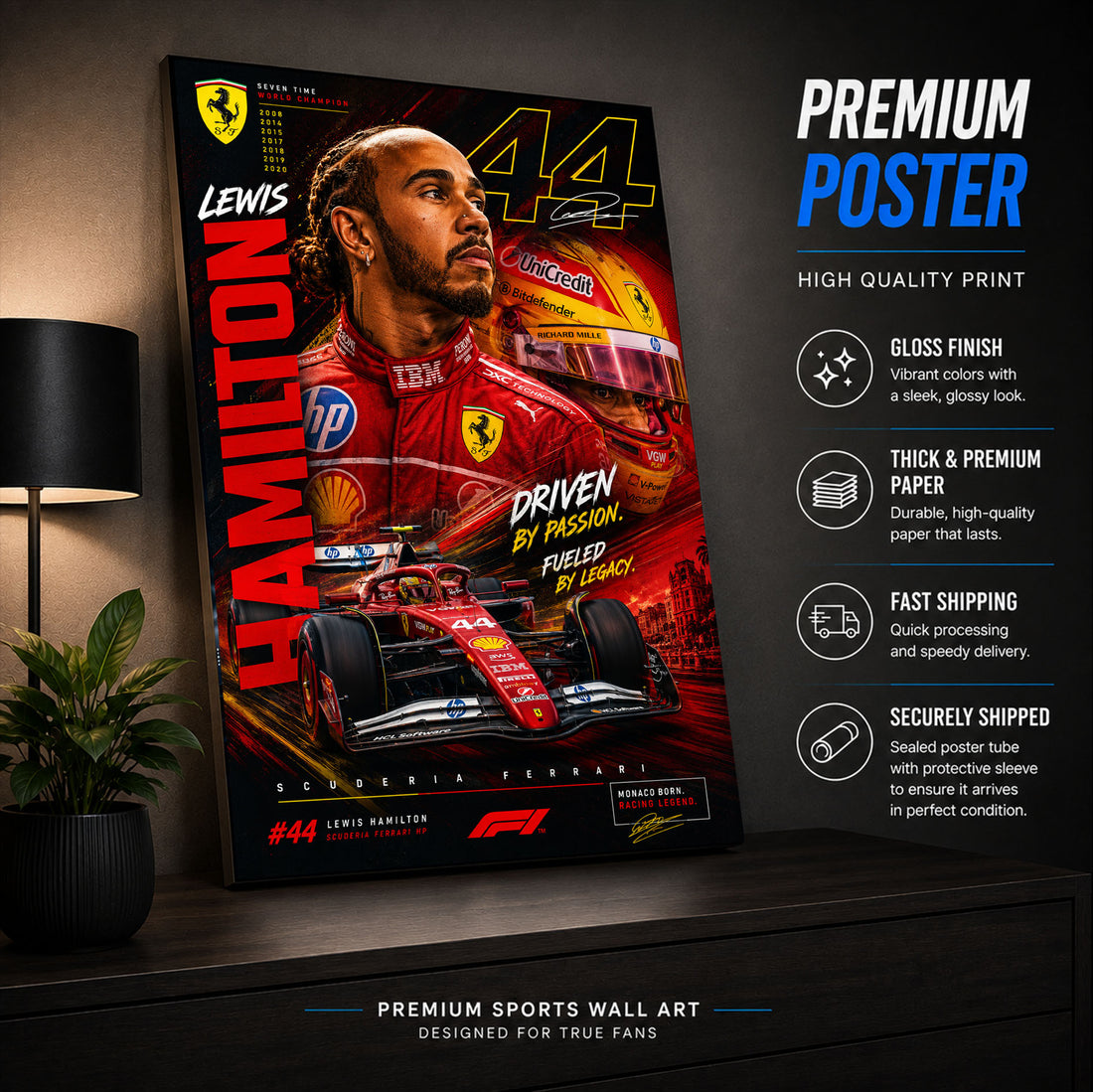 Lewis Hamilton Ferrari Poster & Canvas – Scuderia Ferrari Formula 1 Racing F1 Wall Art