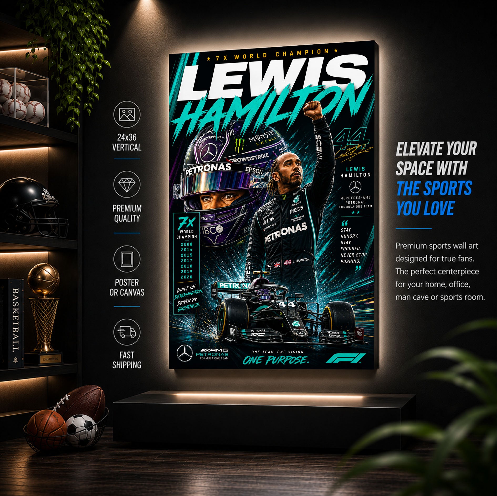 Lewis Hamilton Mercedes Poster & Canvas – Formula 1 Racing Legend Wall Art