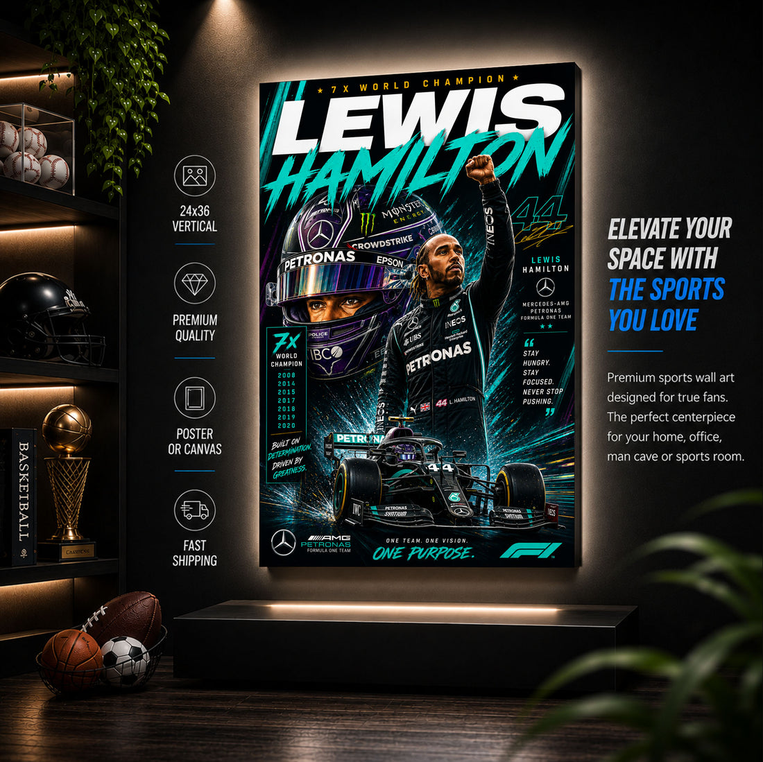Lewis Hamilton Mercedes Poster & Canvas – Formula 1 Racing Legend Wall Art