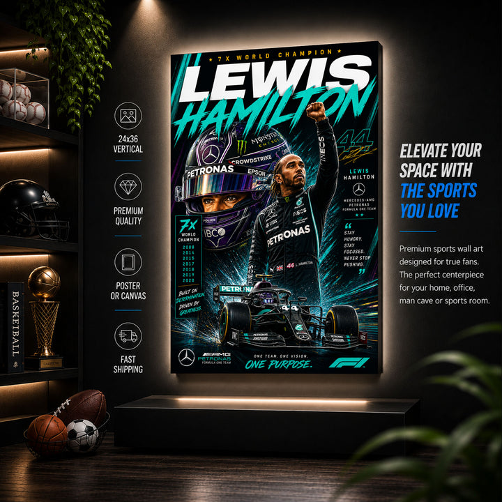 Lewis Hamilton Mercedes Poster & Canvas – Formula 1 Racing Legend Wall Art