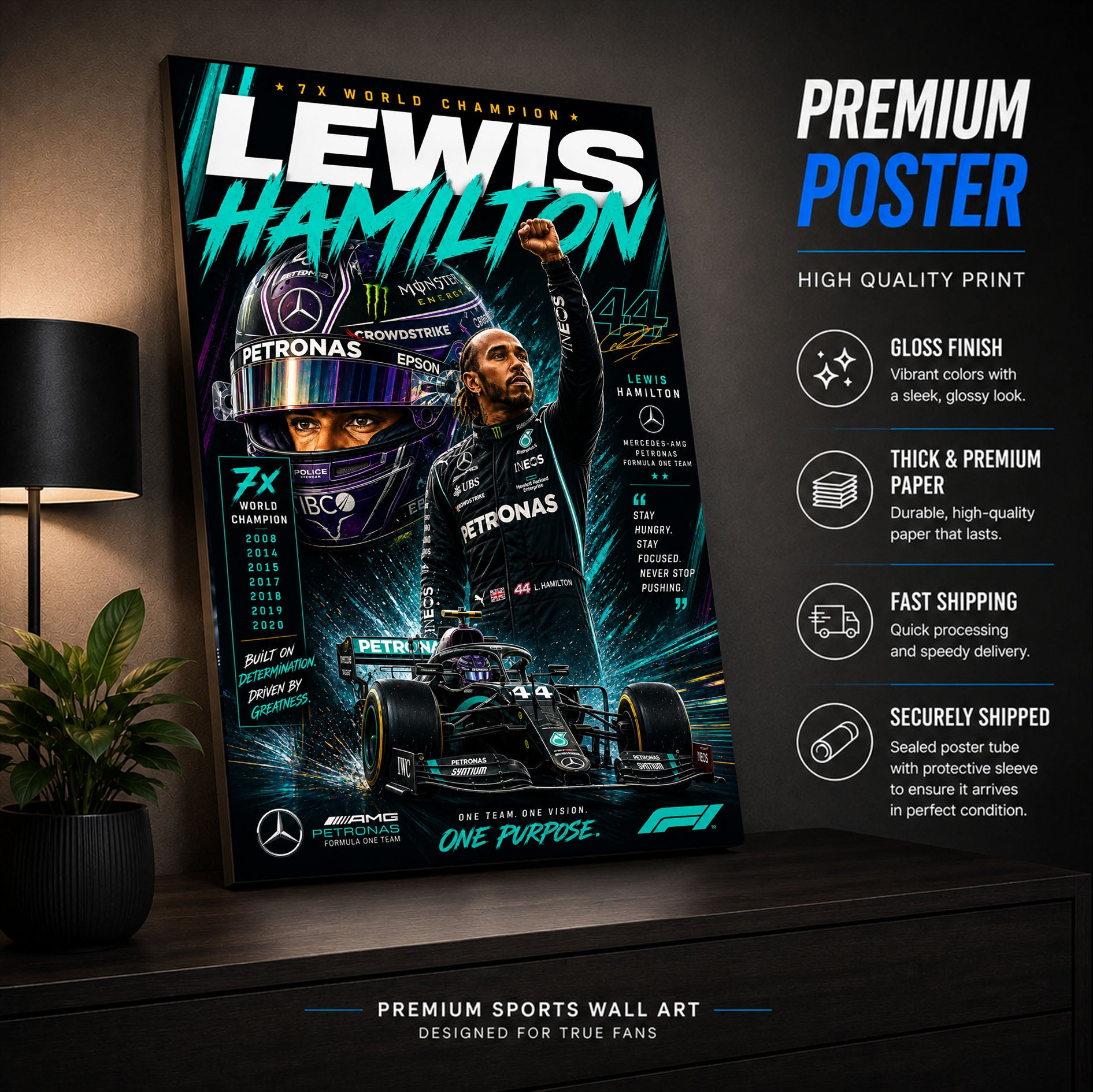Lewis Hamilton Mercedes Poster & Canvas – Formula 1 Racing Legend Wall Art