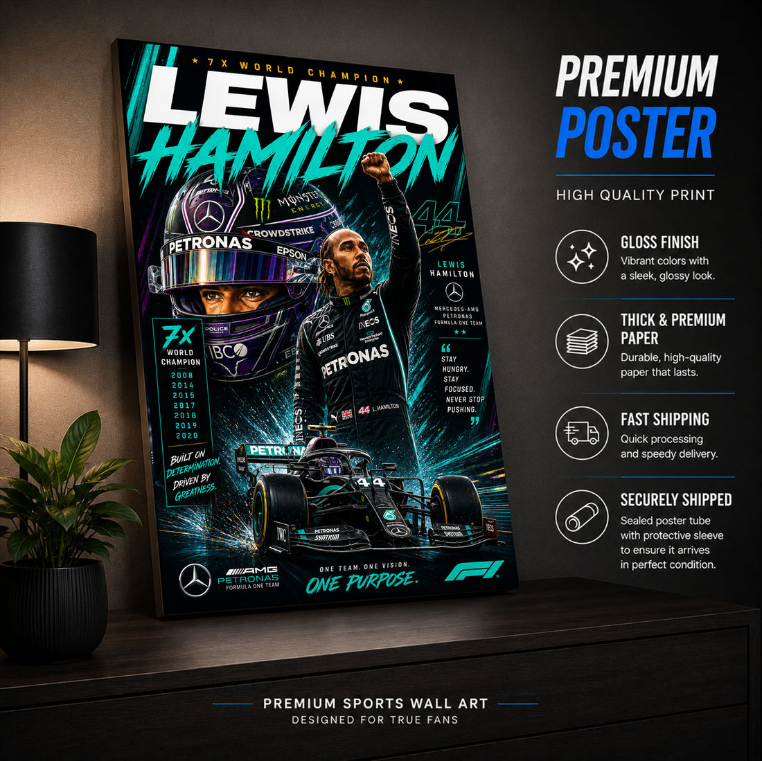 Lewis Hamilton Mercedes Poster & Canvas – Formula 1 Racing Legend Wall Art