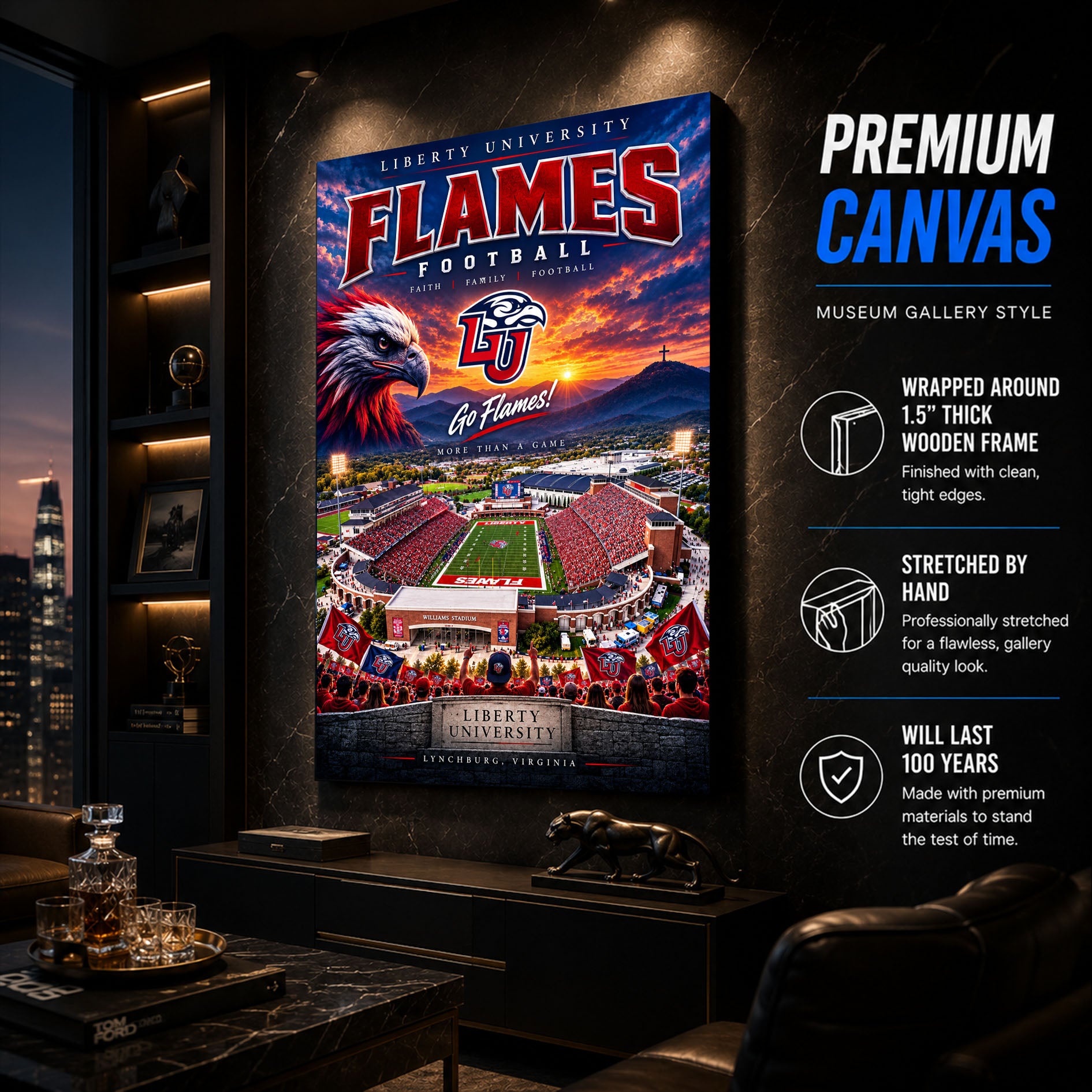 Liberty University Football Stadium Poster or Canvas Wall Art