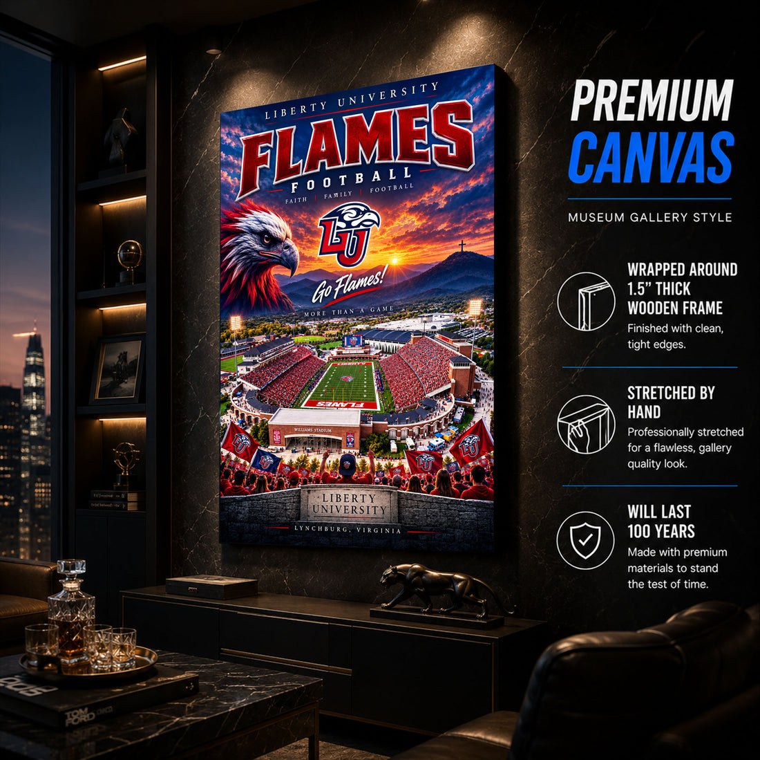 Liberty University Football Stadium Poster or Canvas Wall Art