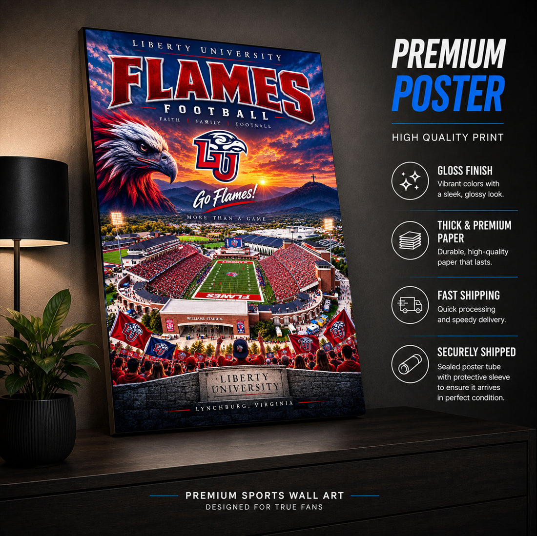 Liberty University Football Stadium Poster or Canvas Wall Art