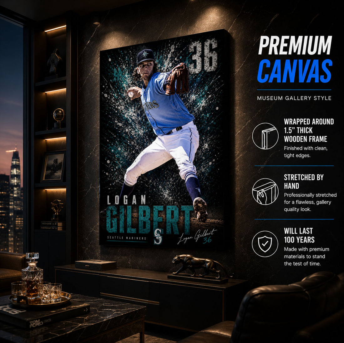Logan Gilbert Mariners Poster or Canvas Wall Art