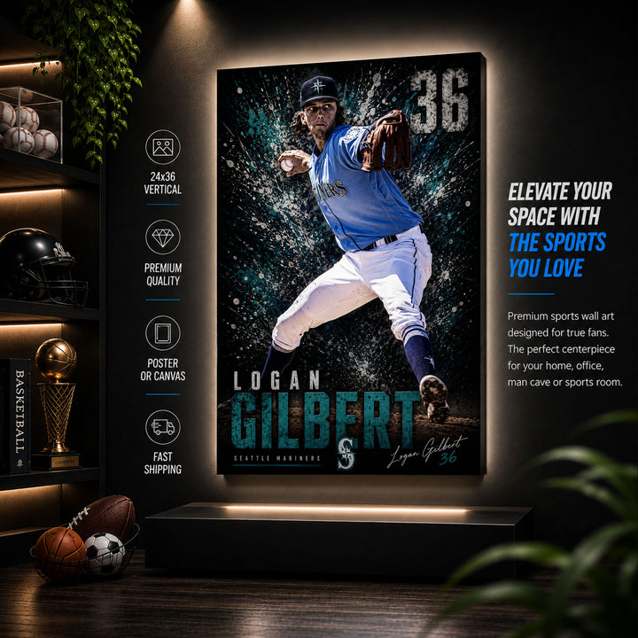 Logan Gilbert Mariners Poster or Canvas Wall Art