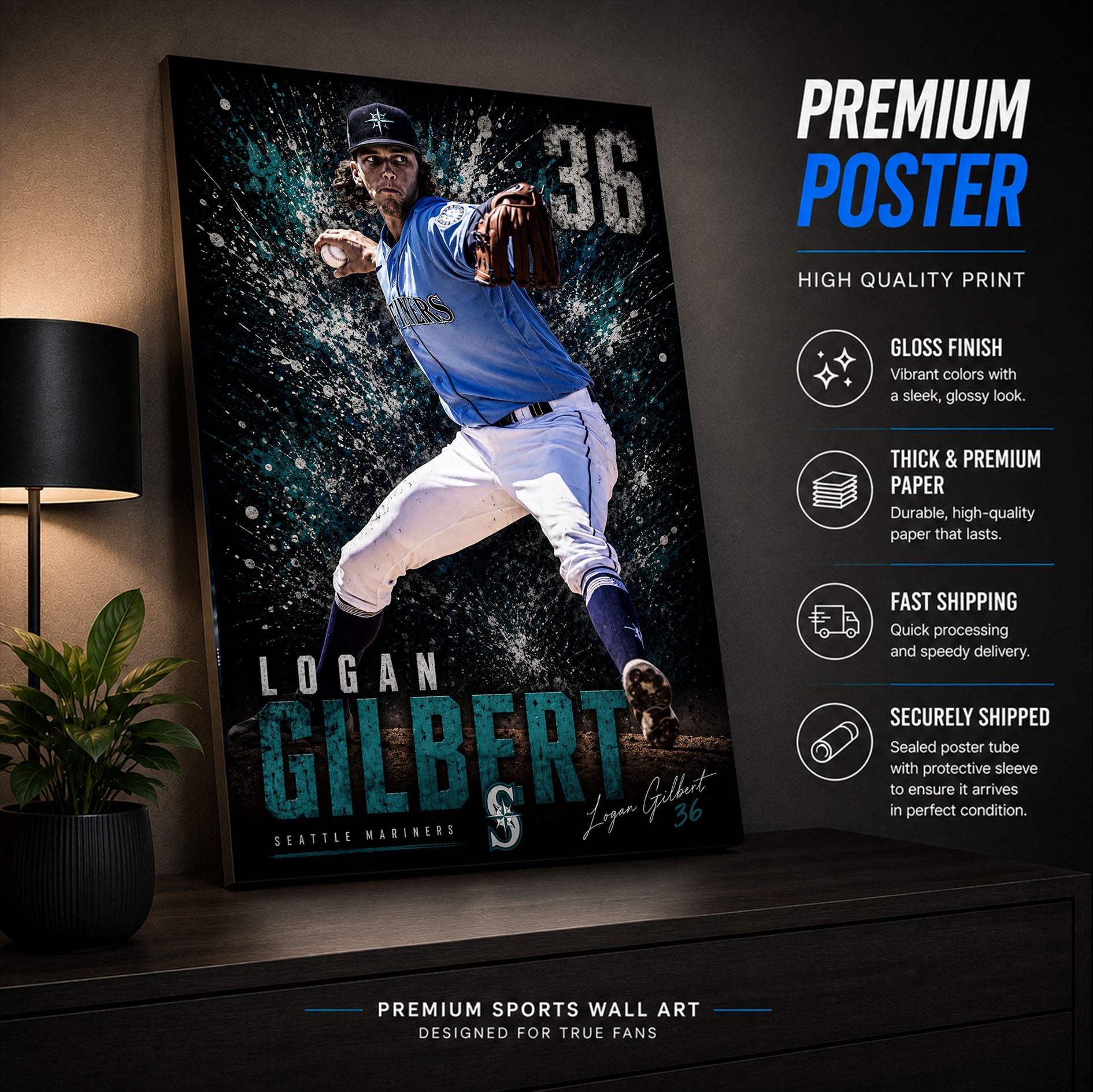 Logan Gilbert Mariners Poster or Canvas Wall Art