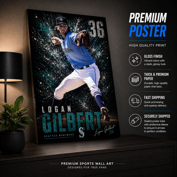 Logan Gilbert Mariners Poster or Canvas Wall Art