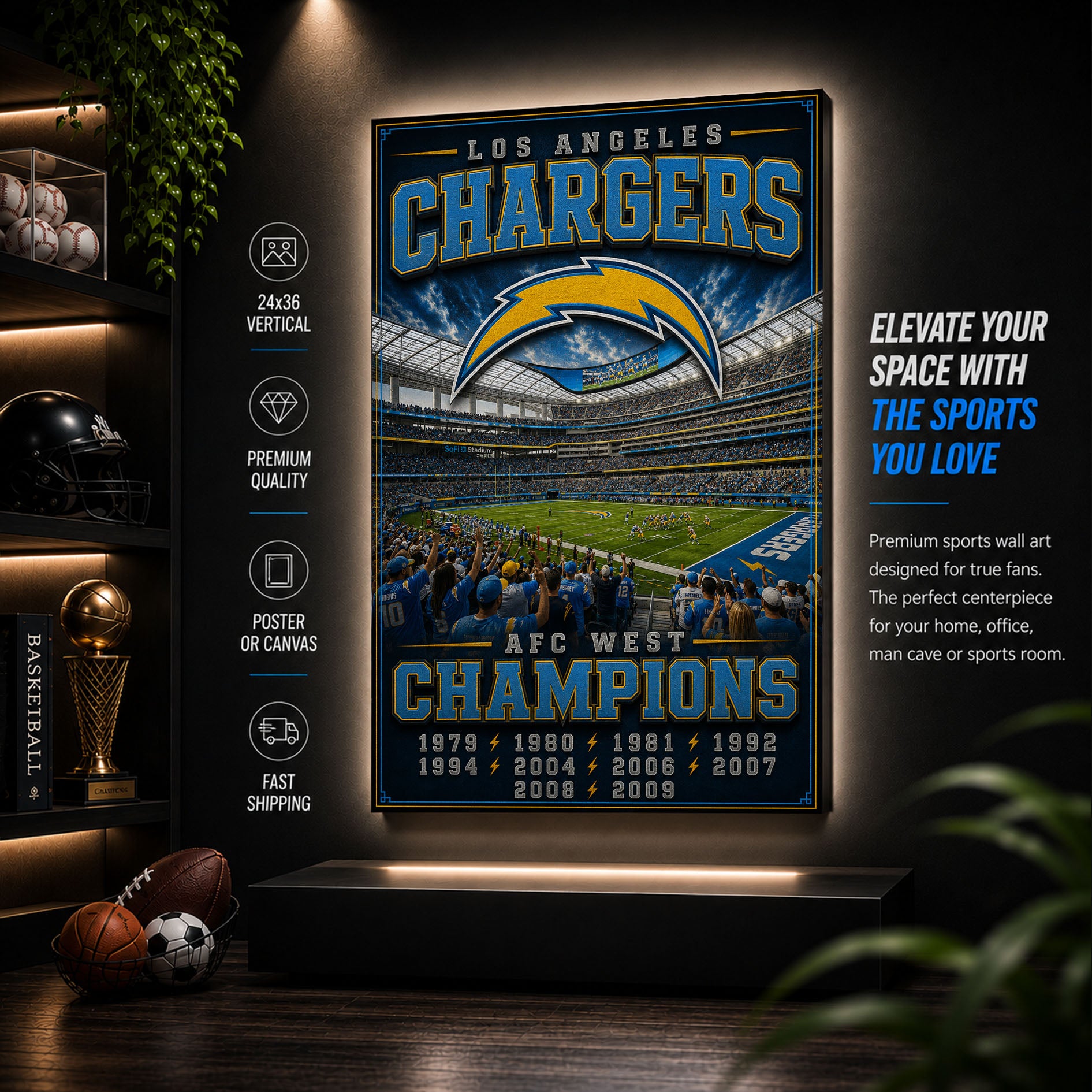 Los Angeles Chargers Stadium Fan Poster or Canvas Wall Art