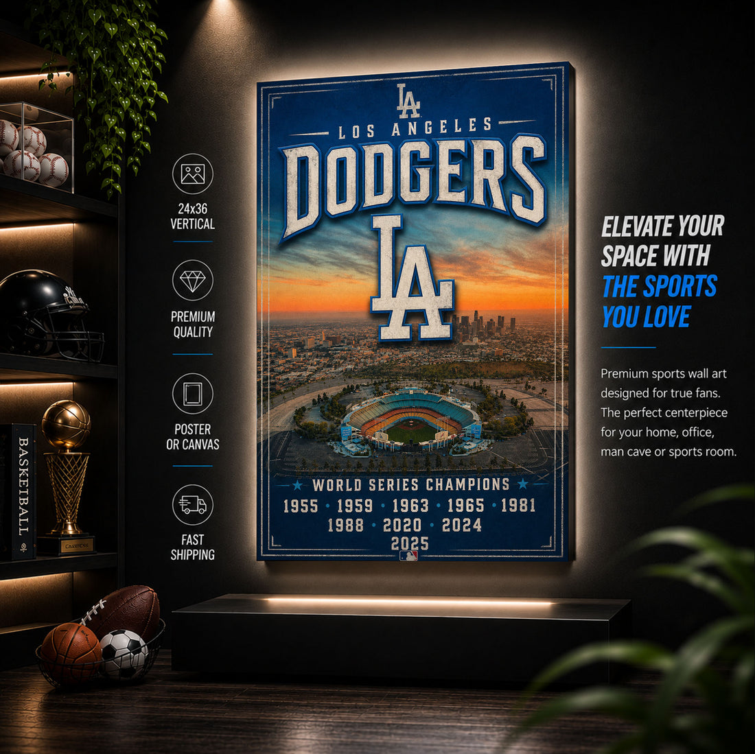 Los Angeles Dodgers Stadium Fan Poster or Canvas Wall Art