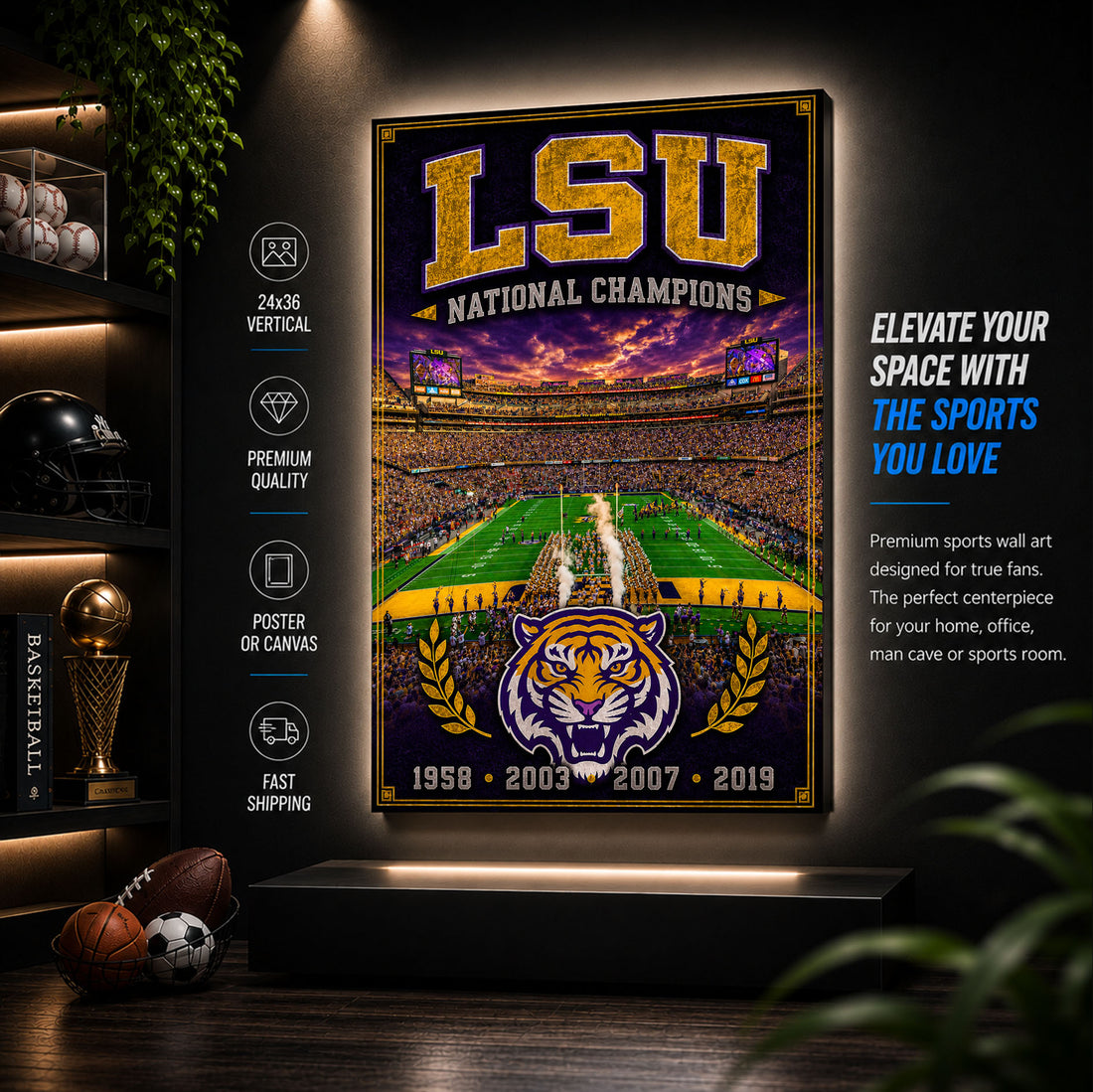 LSU Football Stadium Fan Poster or Canvas Wall Art