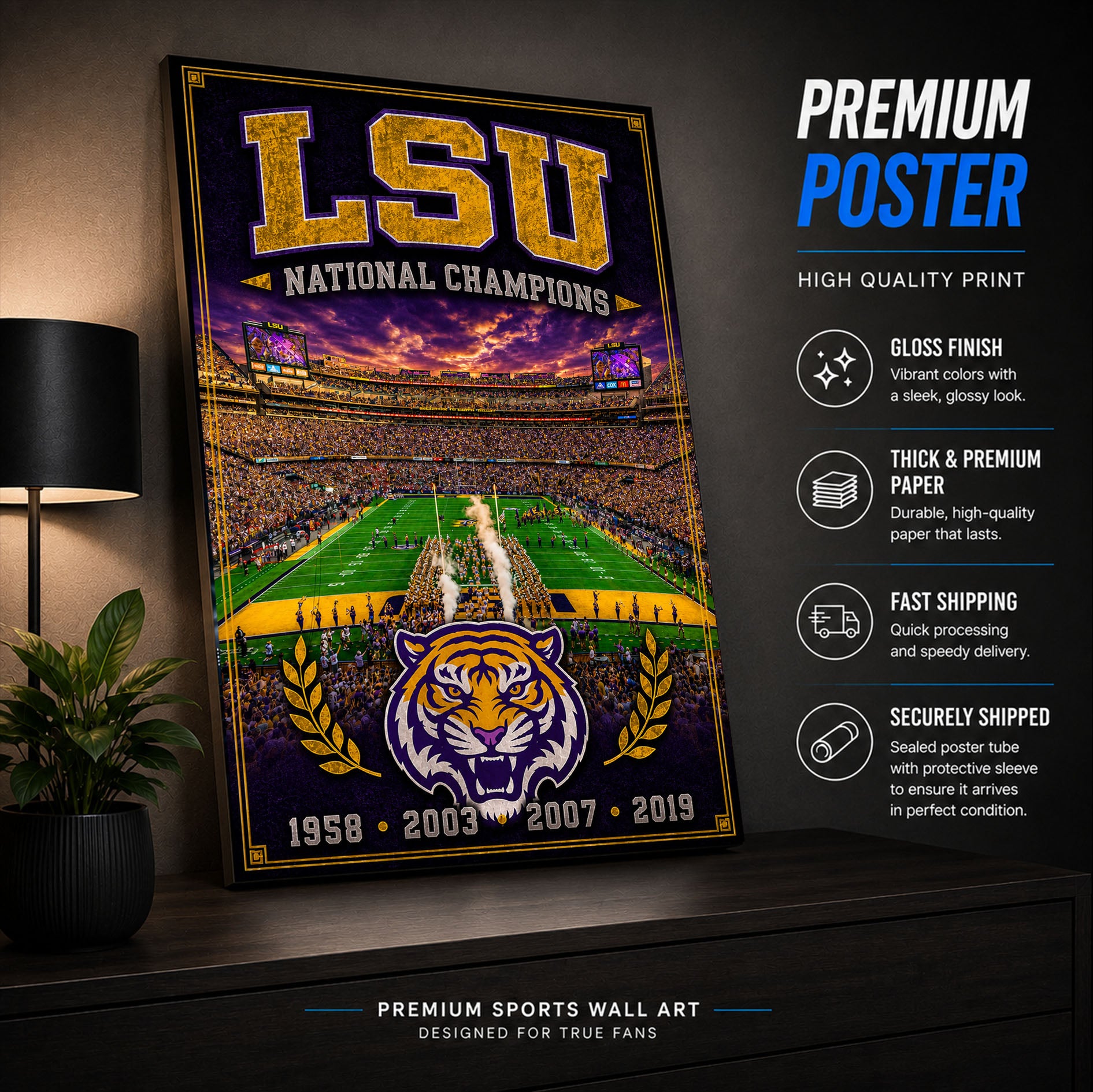 LSU Football Stadium Fan Poster or Canvas Wall Art