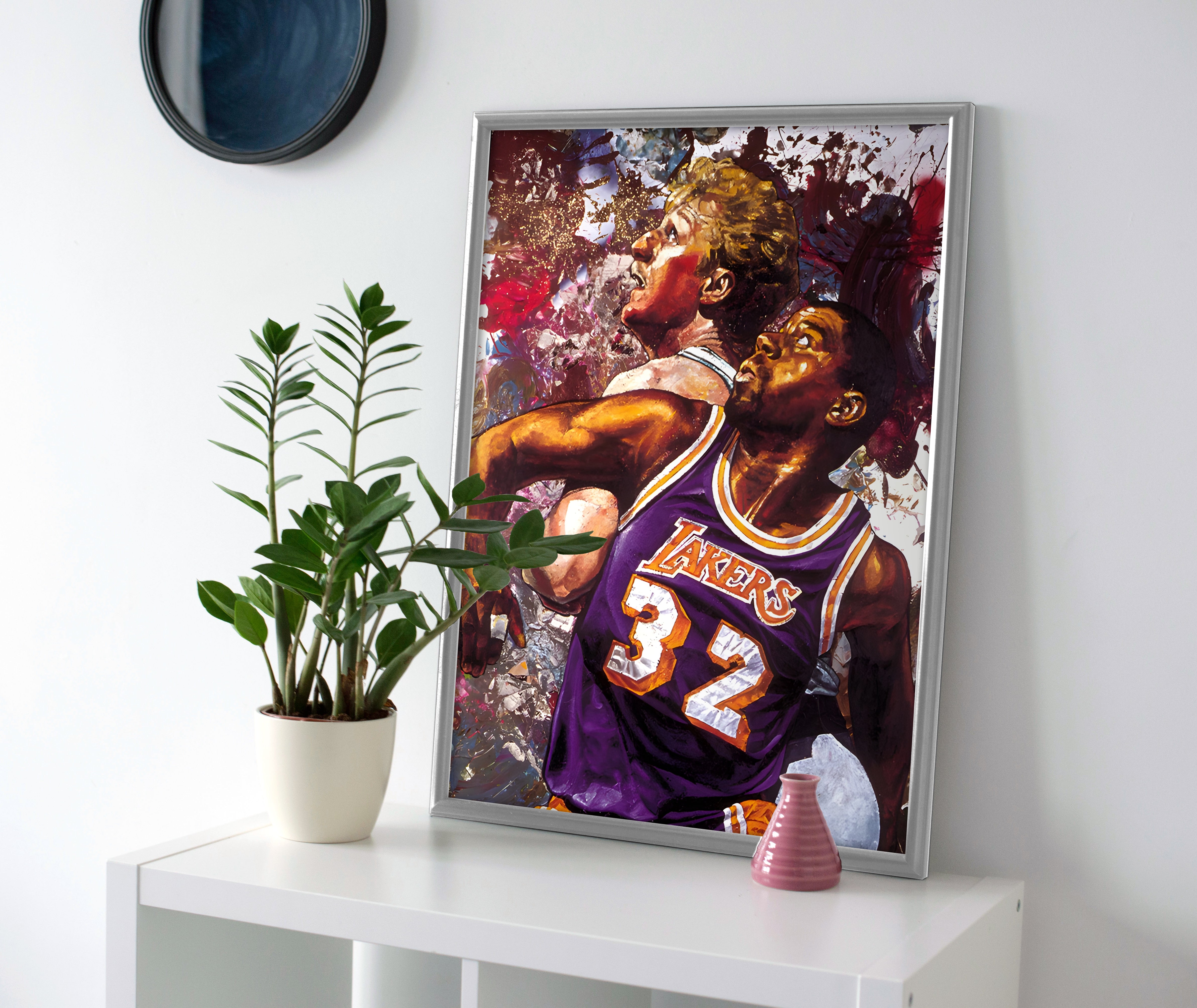 Larry Bird Magic Johnson Painting Poster or Canvas Wall Art