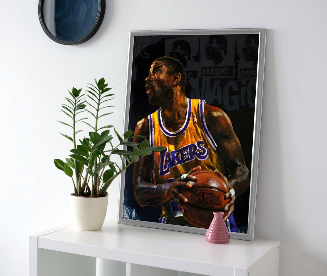 Magic Johnson Lakers Painting Poster or Canvas Wall Art