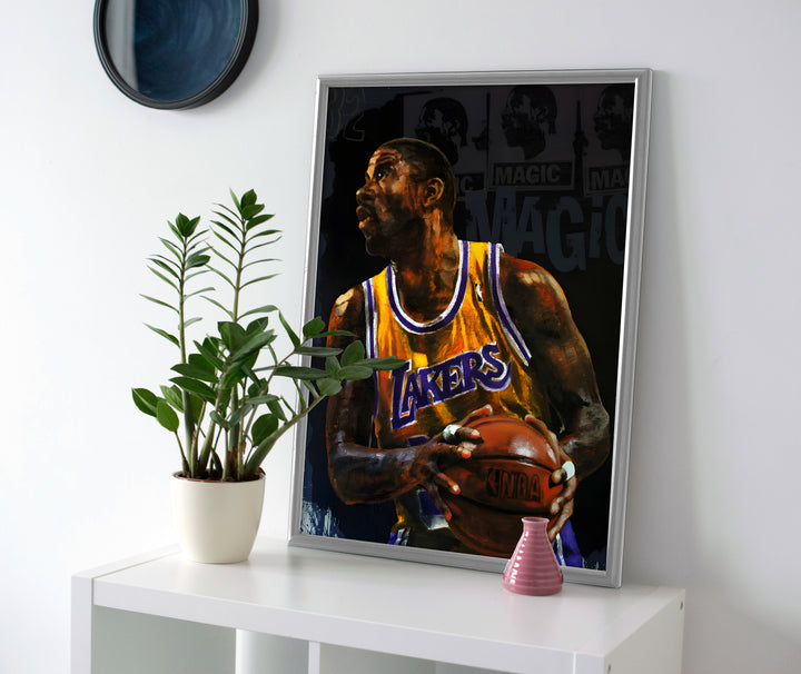 Magic Johnson Lakers Painting Poster or Canvas Wall Art