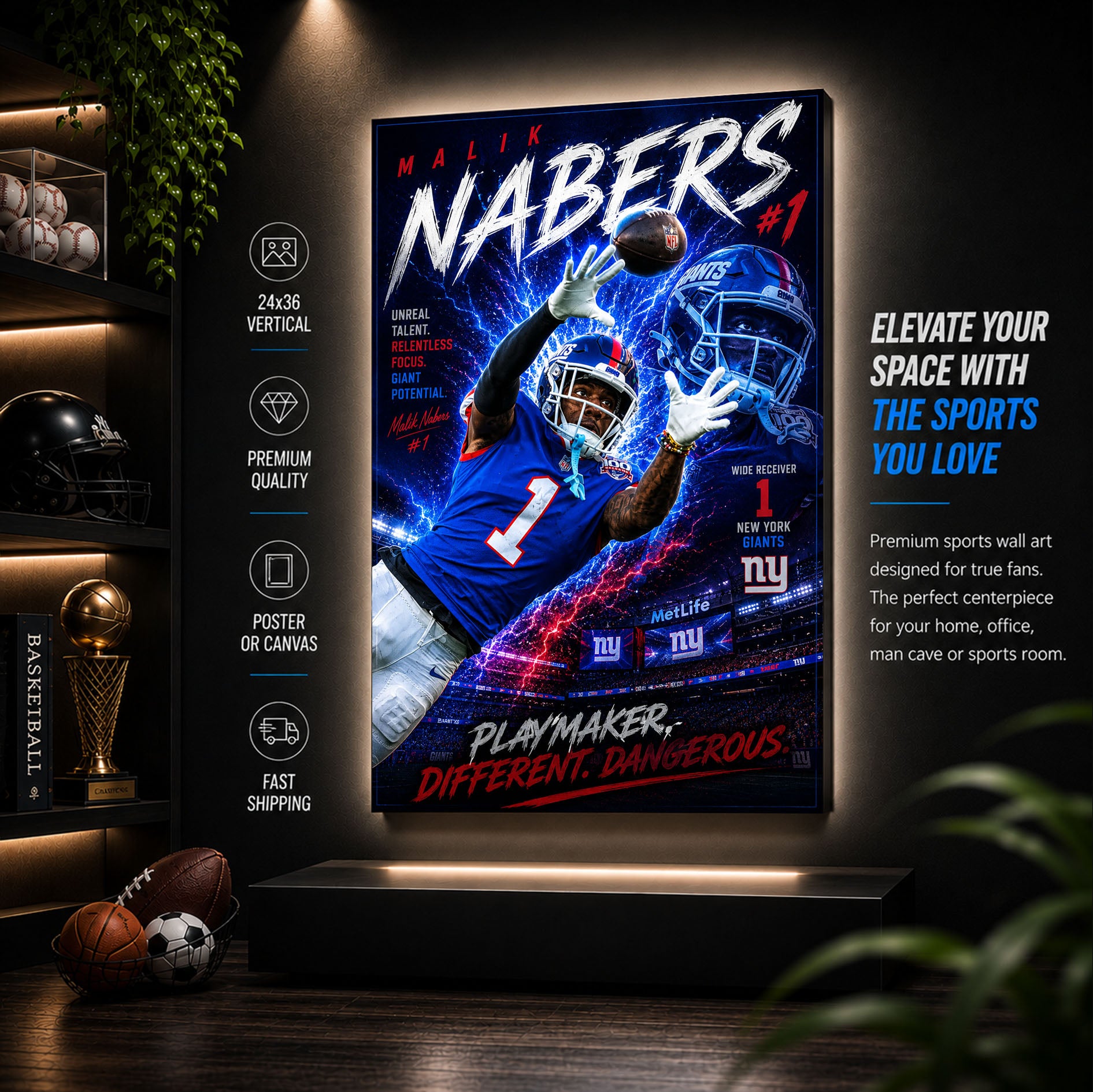 Malik Nabers Giants Fan Poster or Canvas Wall Art