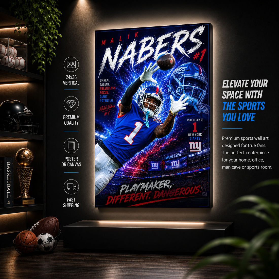 Malik Nabers Giants Fan Poster or Canvas Wall Art