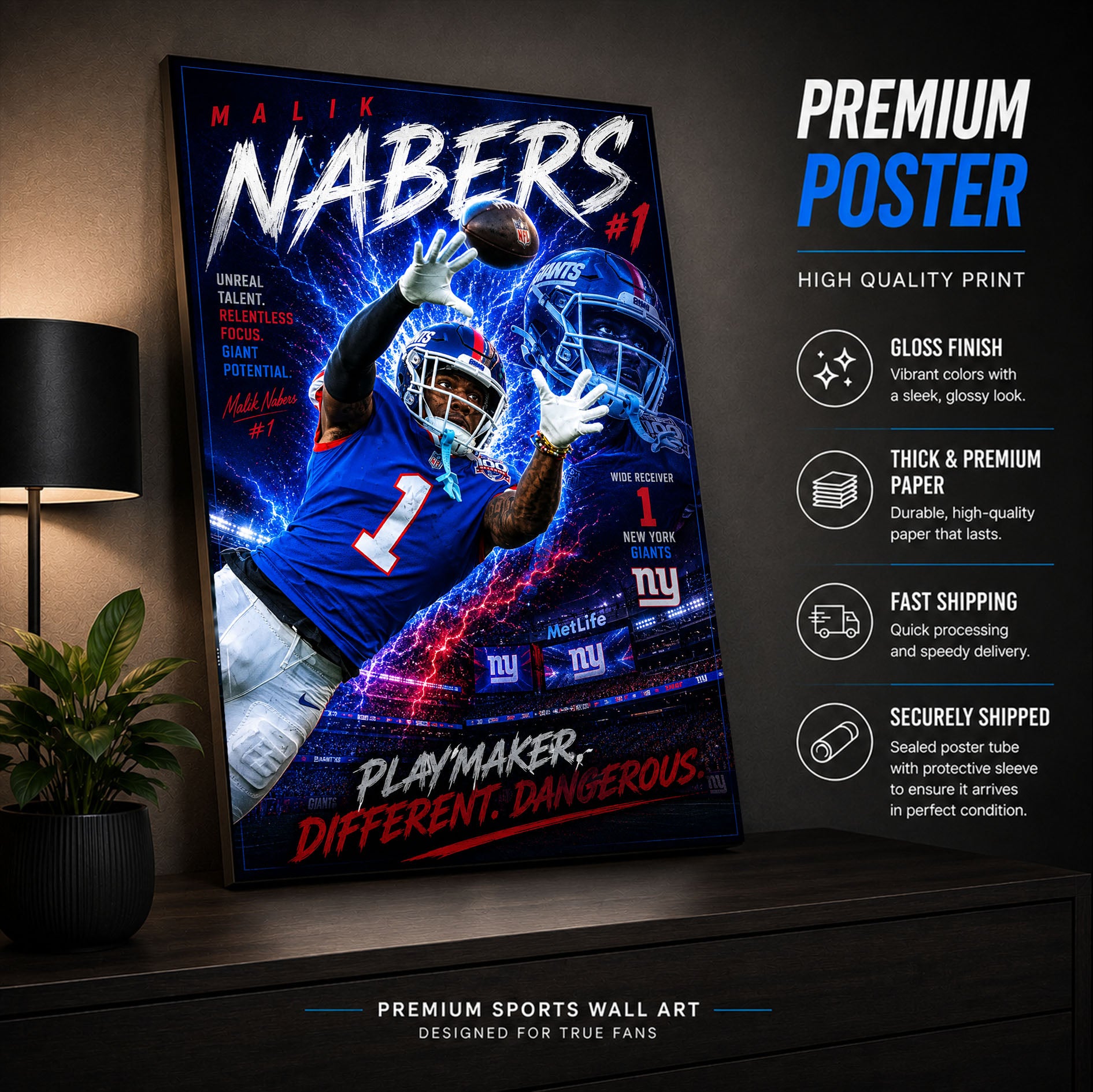 Malik Nabers Giants Fan Poster or Canvas Wall Art